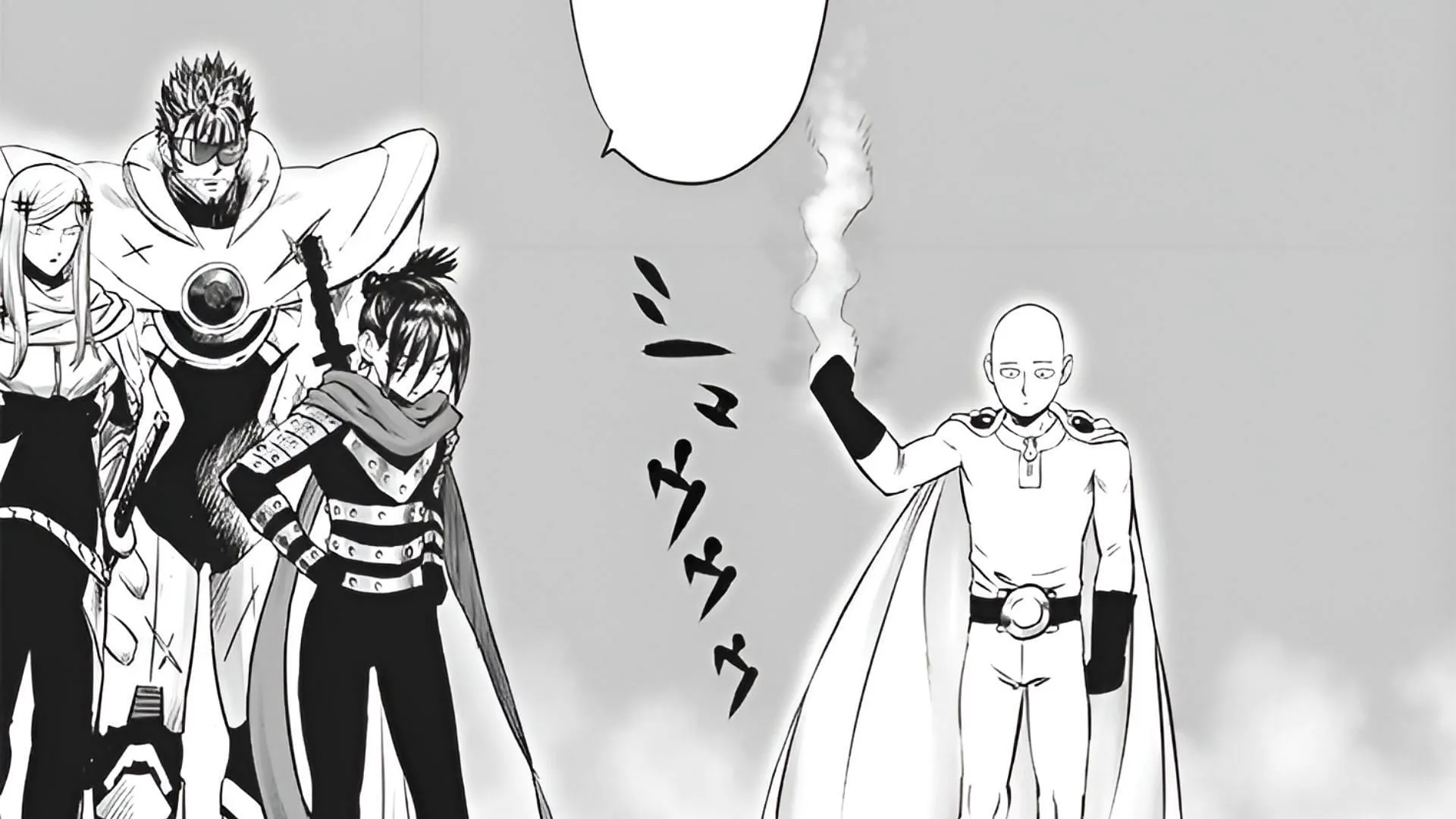Saitama, Sonic, Blast, and Flash as seen in One Punch Man chapter 201 redraw (Image via Shueisha)