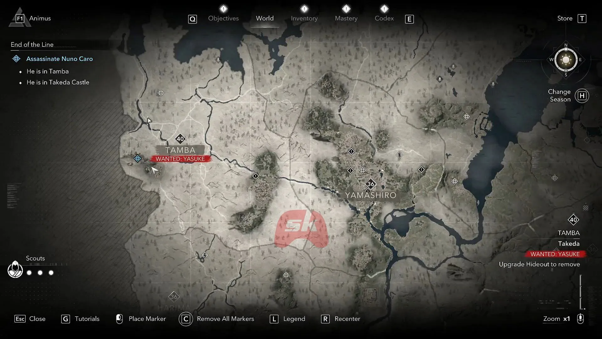 Takeda Castle's position on the map