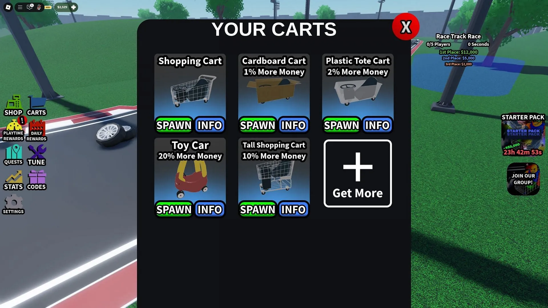 Carts owned by you will be shown here (Image via Roblox)
