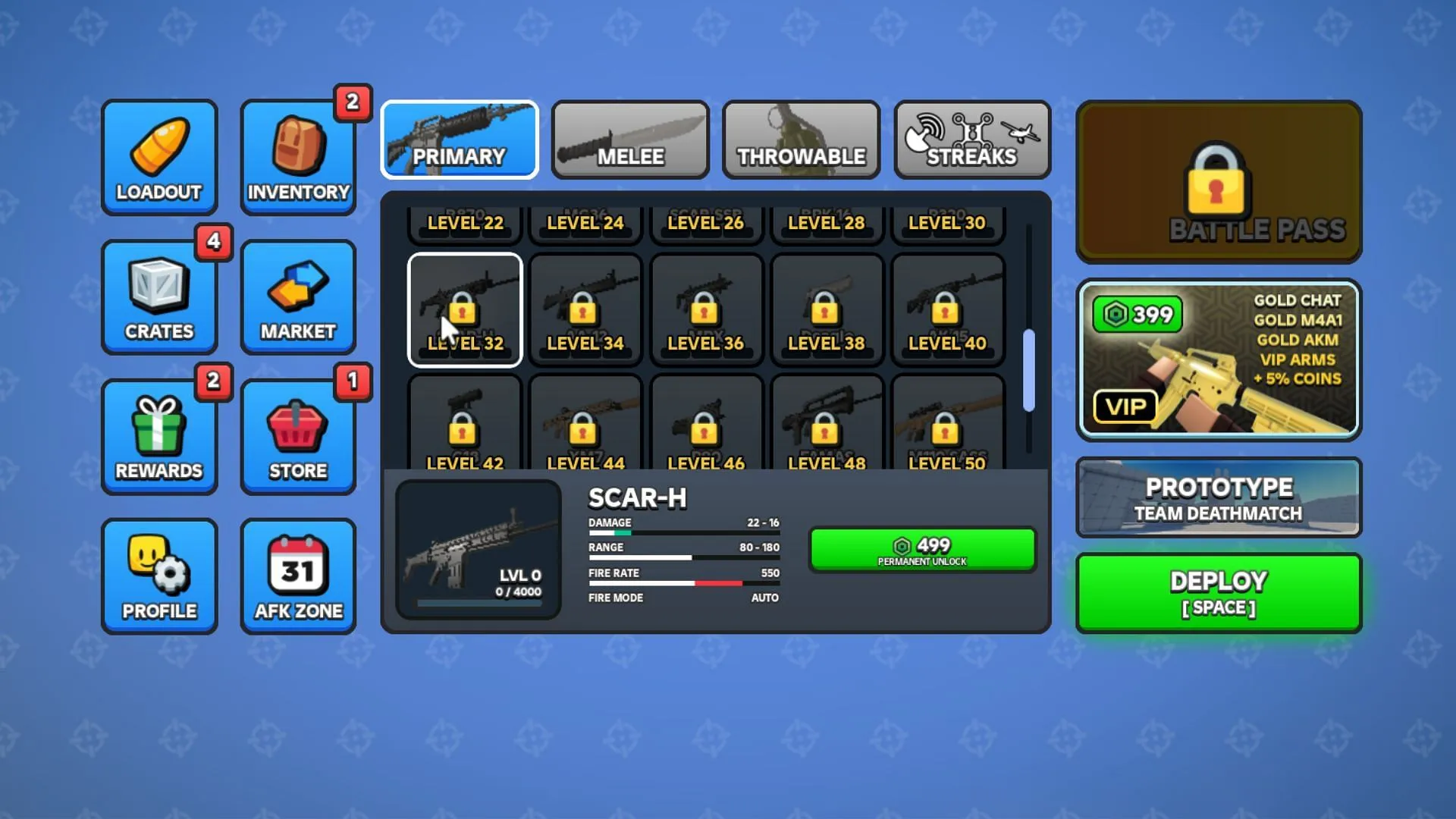 Use Coins to purchase different weapons (Image via Roblox)