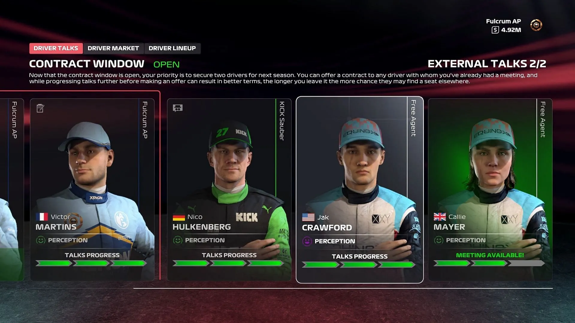 Ongoing driver talks in MyTeam (Image via EA Sports)