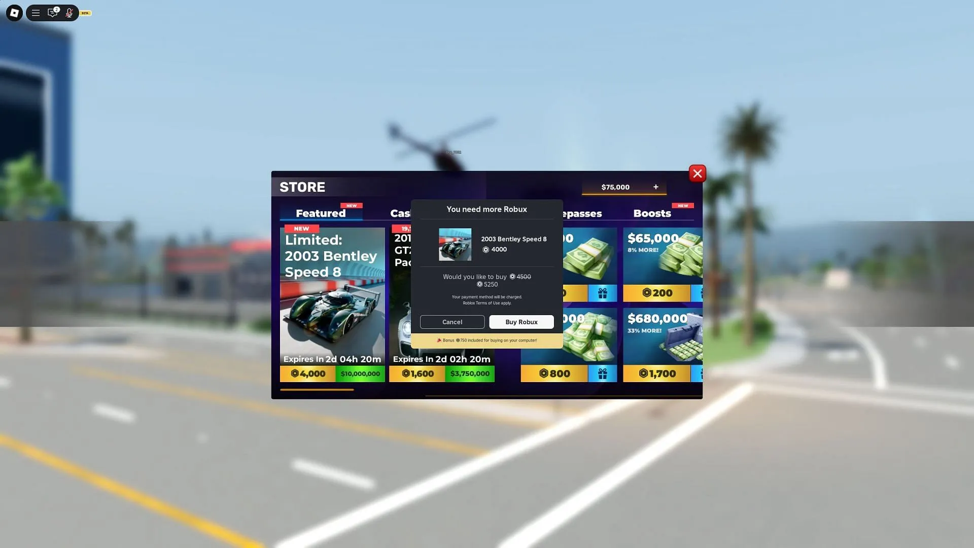 The pay-to-win way to unlock Bentley Speed 8 (Image via Roblox)