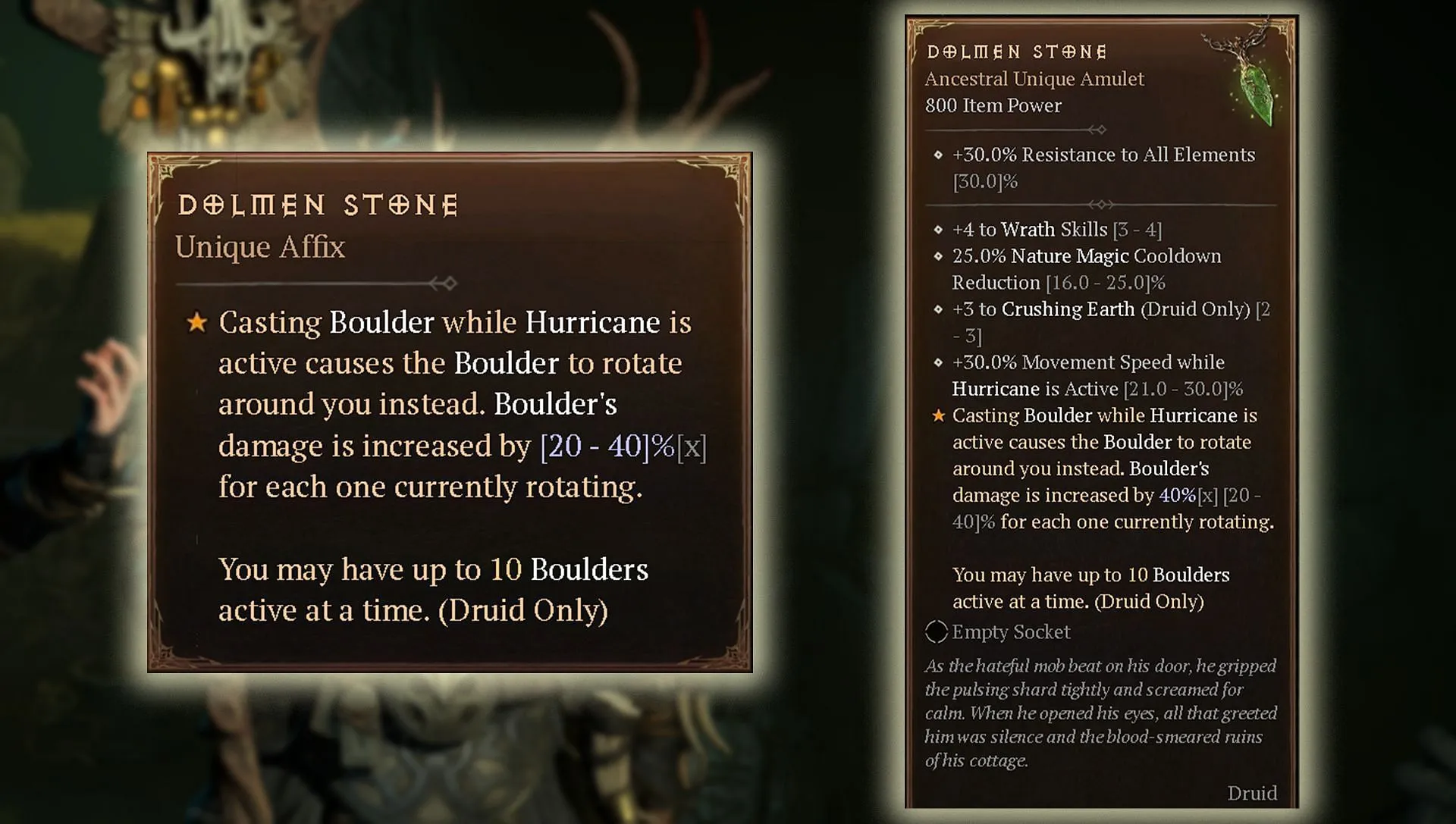 Affixes and Unique Effects of the Dolmen Stone (image via Blizzard Entertainment) Affixes and Unique Effects of the Dolmen Stone (image via Blizzard Entertainment)