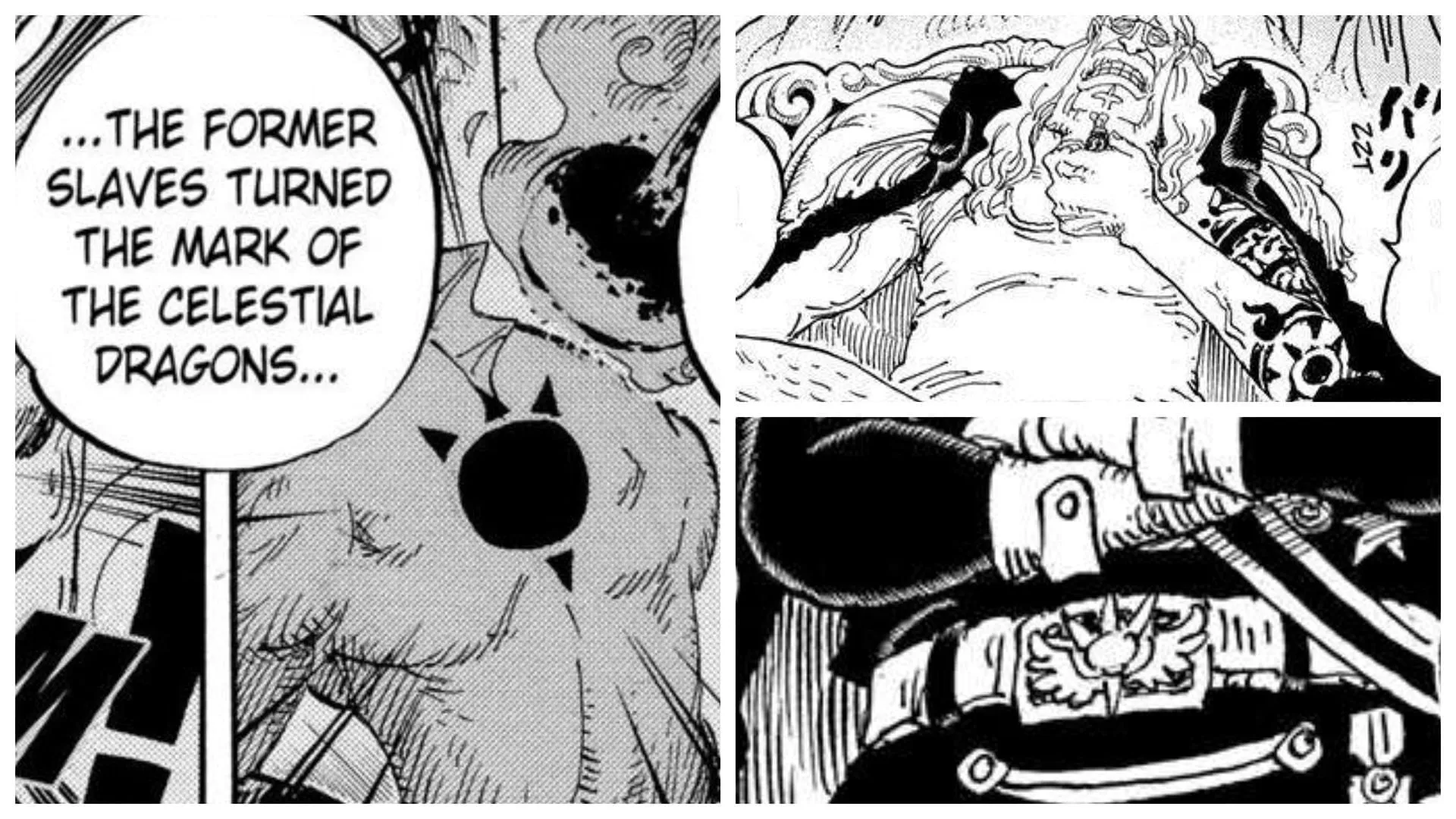 The symbols on Saint Sommers are suspiciously similar to the Celestial Dragons' mark of slavery (Image via Shueisha)