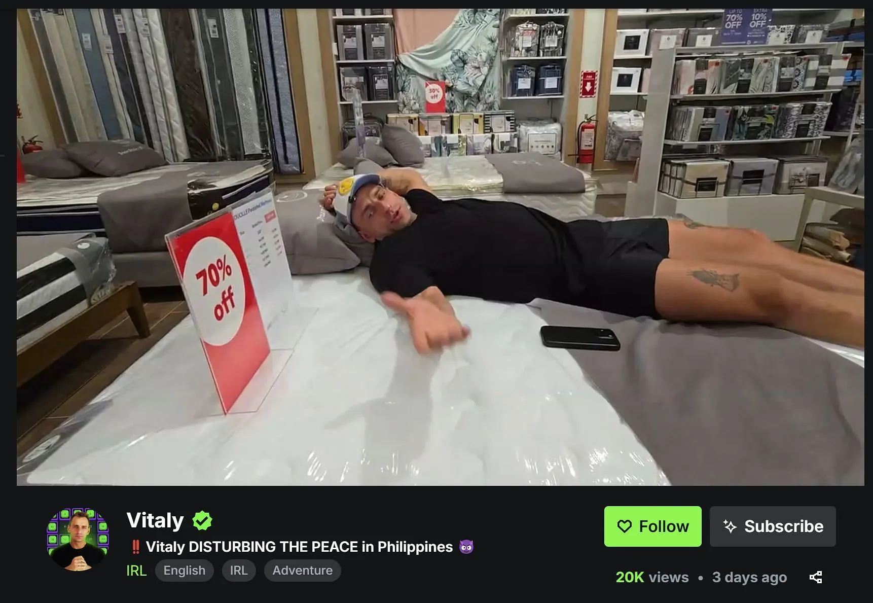 The stream that reportedly led to his arrest (Image via Vitaly/Kick)