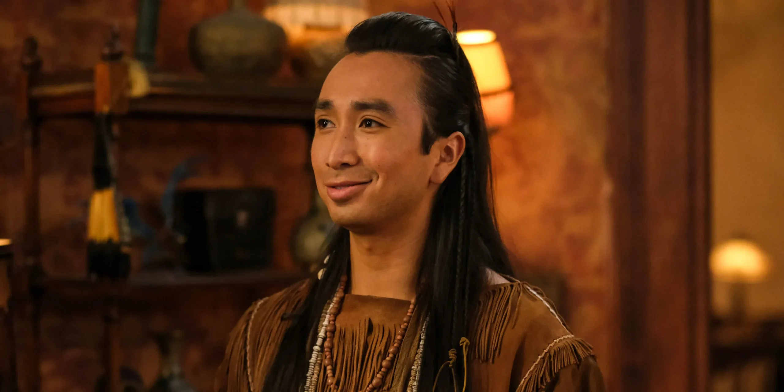 Román Zaragoza as Sass in Ghosts season 4, episode 17 Román Zaragoza as Sass in Ghosts season 4, episode 17