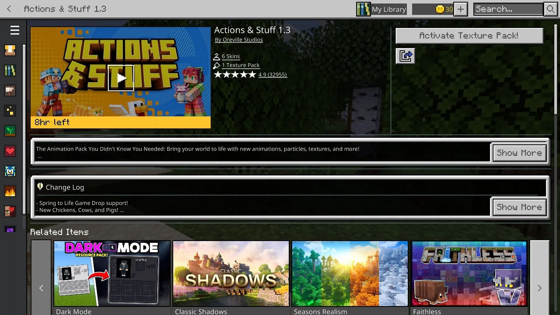 Actions & Stuff può essere acquistato e scaricato dal Minecraft Bedrock Marketplace.(Immagine tramite Sportskeeda Gaming/Mojang Studios) Actions & Stuff può essere acquistato e scaricato dal Minecraft Bedrock Marketplace.(Immagine tramite Sportskeeda Gaming/Mojang Studios)
