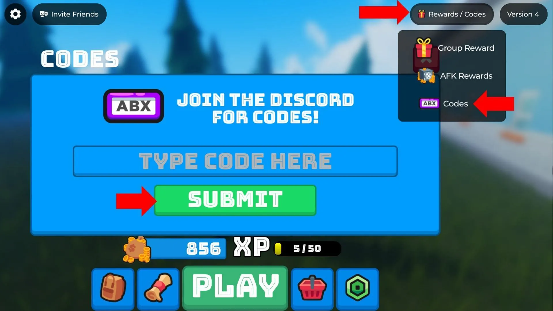 Redeem codes by entering them in the text box (Image via Roblox) Redeem codes by entering them in the text box (Image via Roblox)