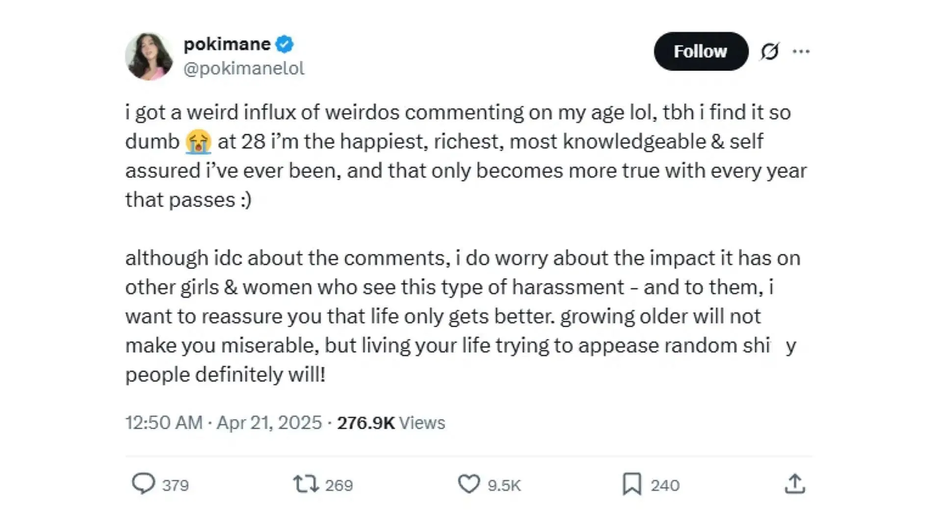 Poki made a post on X, hitting back at negative comments about her age (Image via pokimanelol/X)