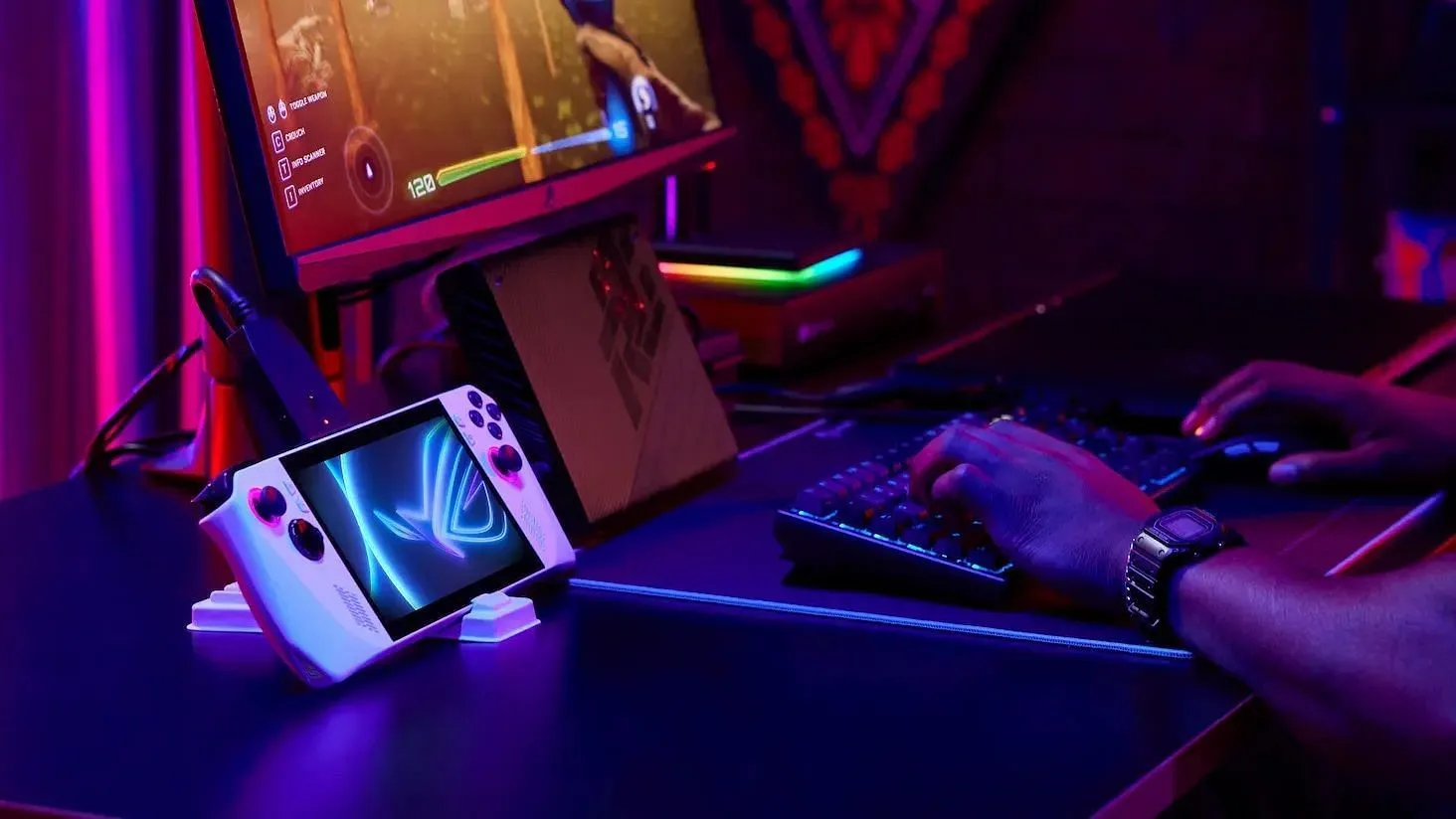 The ROG Ally connected to an external GPU