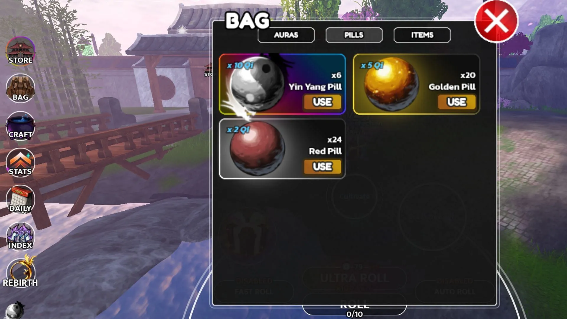 Use Pills to increase your Qi cultivation multiplier (Image via Roblox)