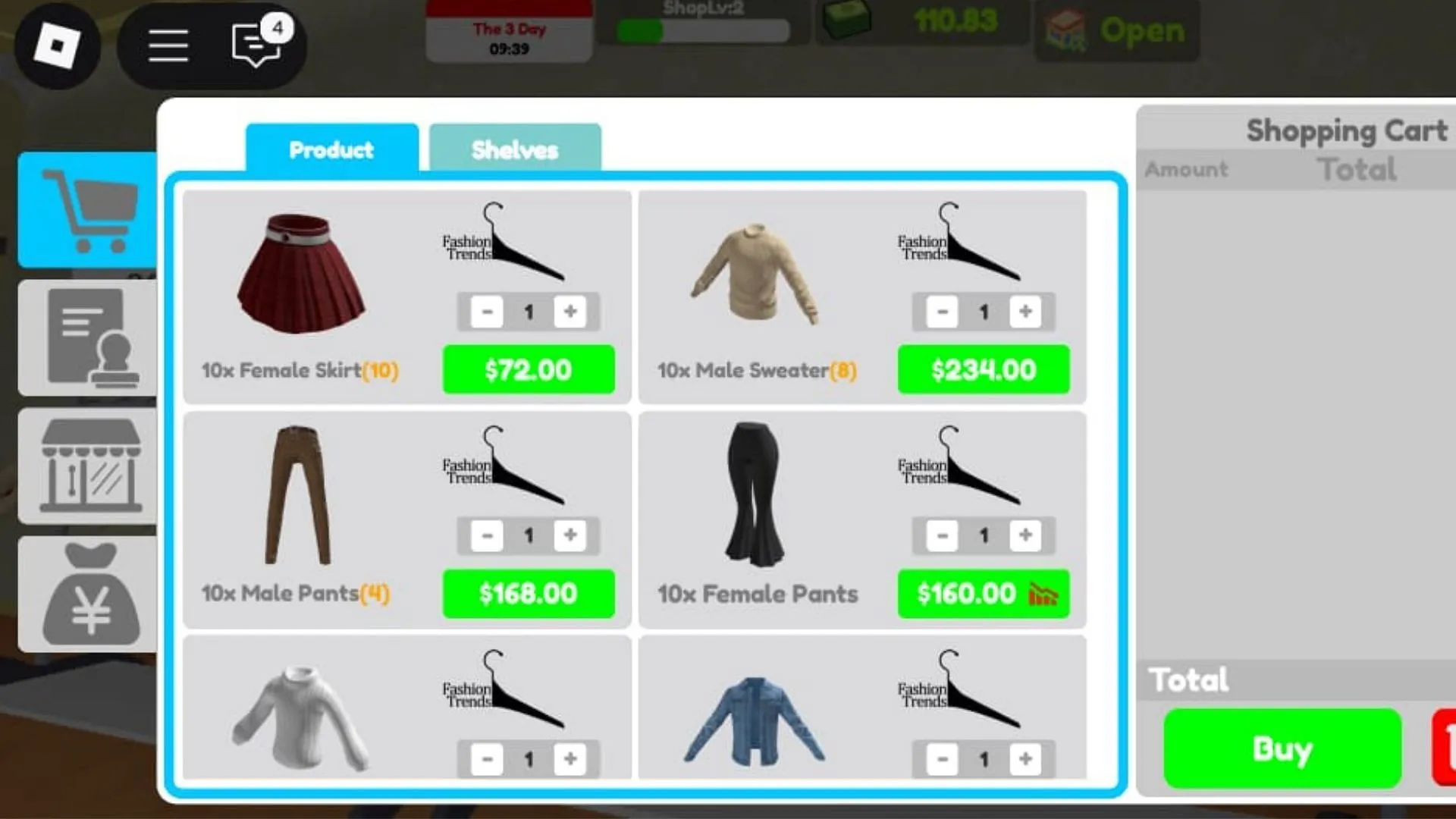 Use Cash to buy goods and sell them at a profit (Image via Roblox)