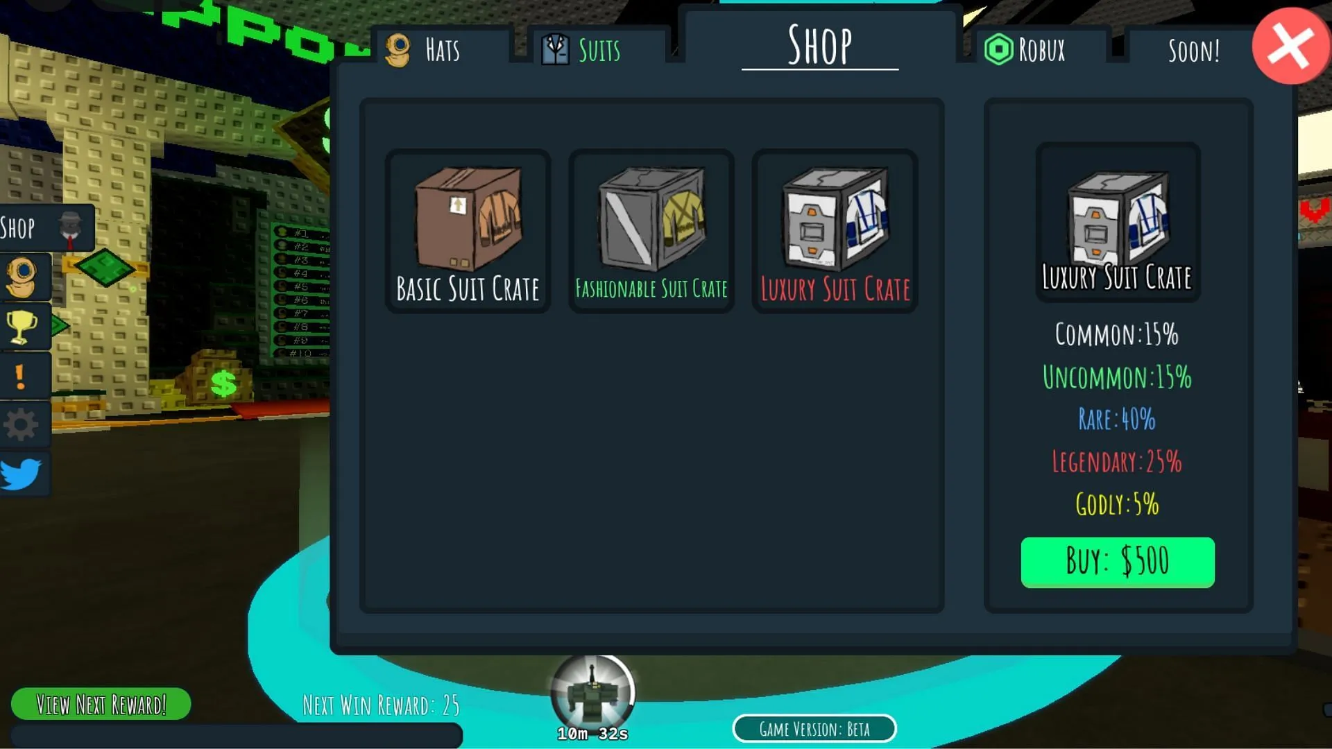 Use Cash to purchase various crates in the in-game store (Image via Roblox)
