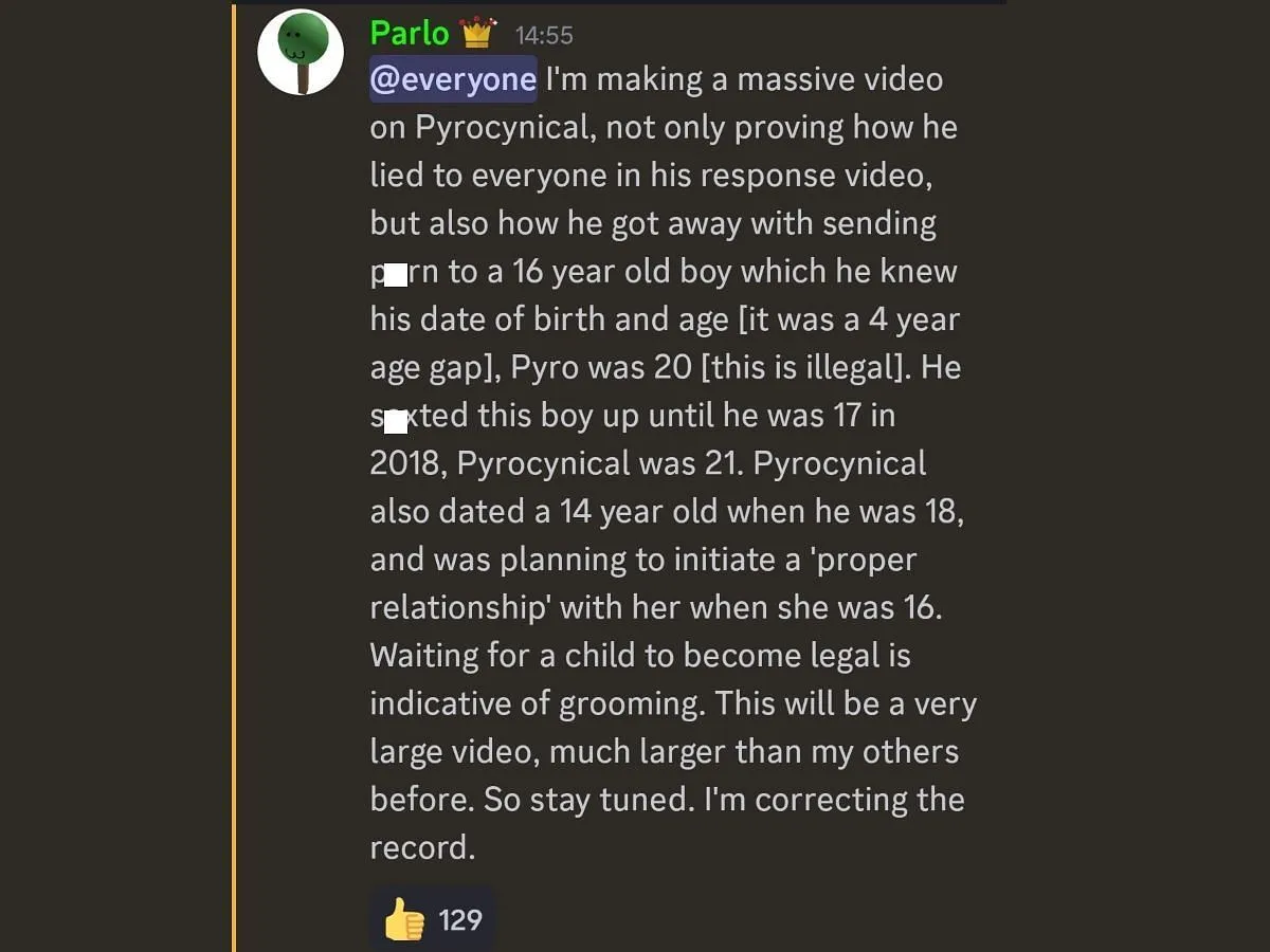 Parlo accuses YouTuber of grooming (Image via X/@Saammuel)