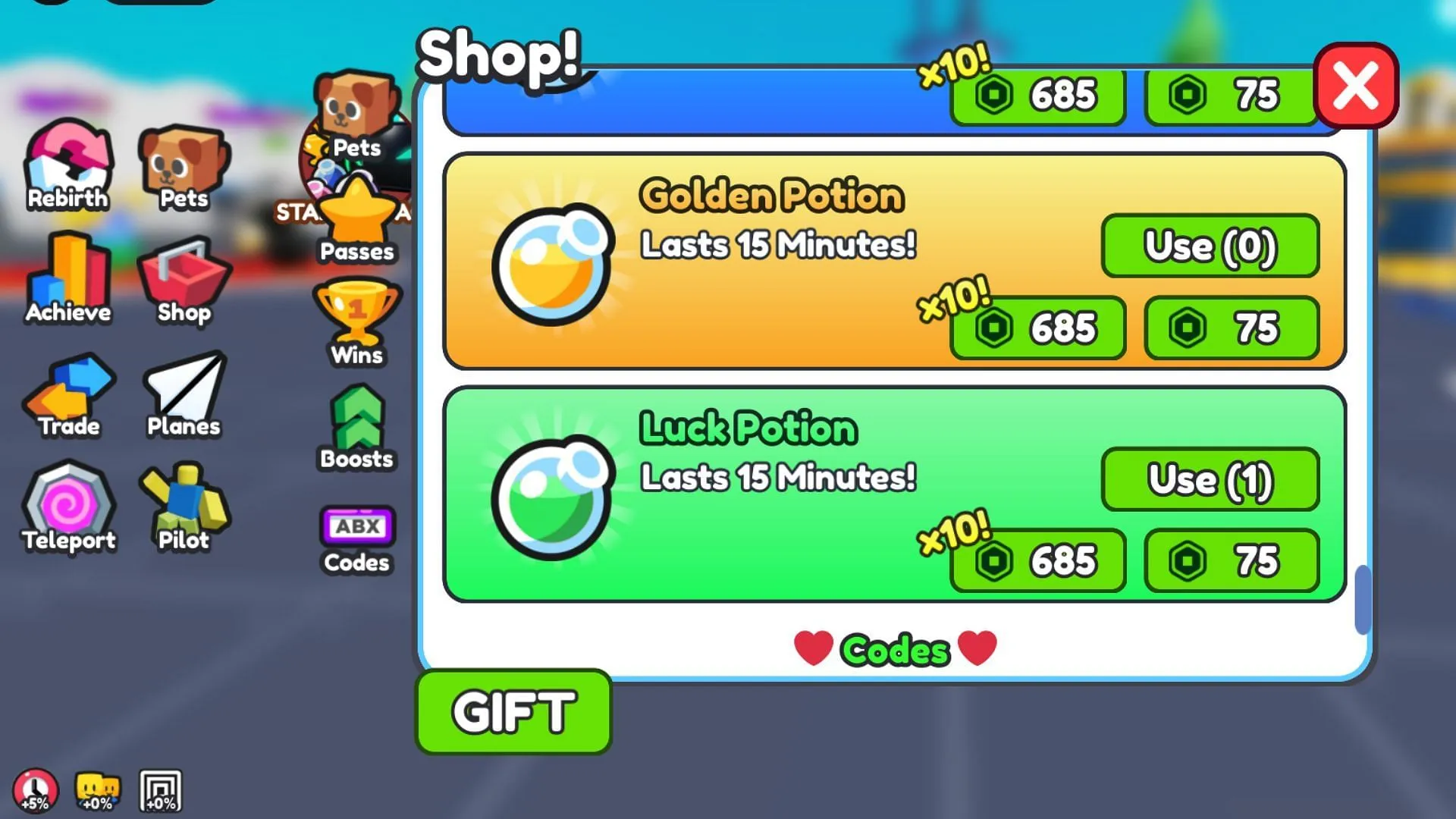 Each Potion's effects last for 15 minutes (Image via Roblox) Each Potion's effects last for 15 minutes (Image via Roblox)