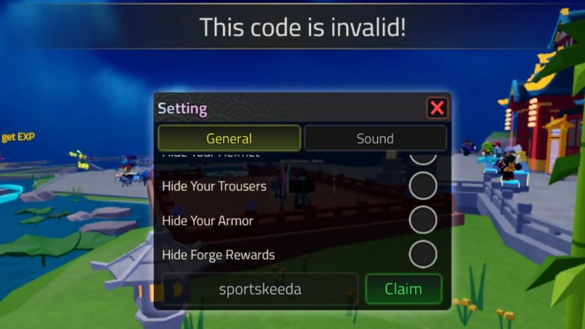 Error message for code validity in Weapon Fighting RNG (Image via Roblox) Error message for code validity in Weapon Fighting RNG (Image via Roblox)