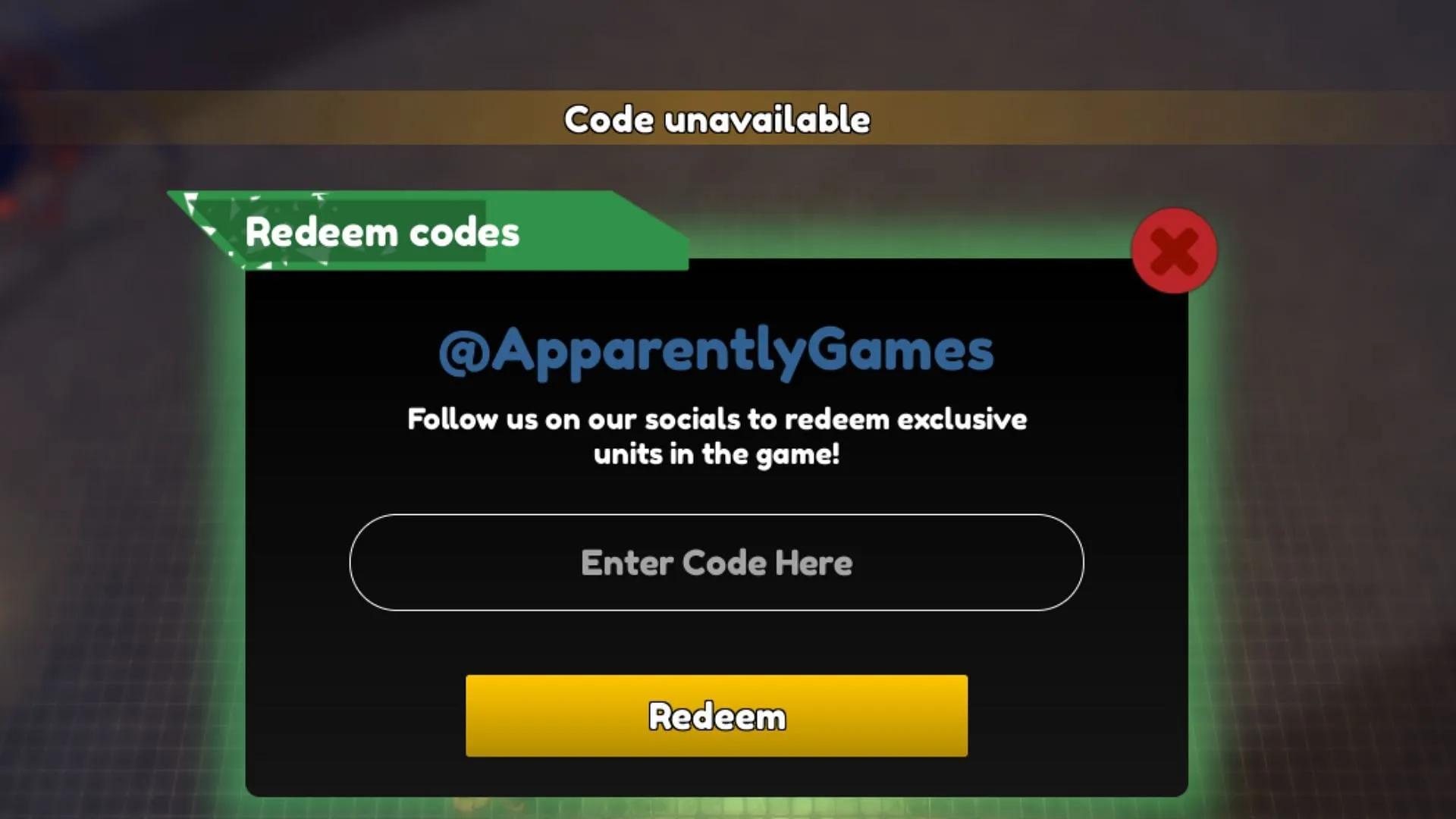 Nightmare Defense invalid code error (Image via Roblox)