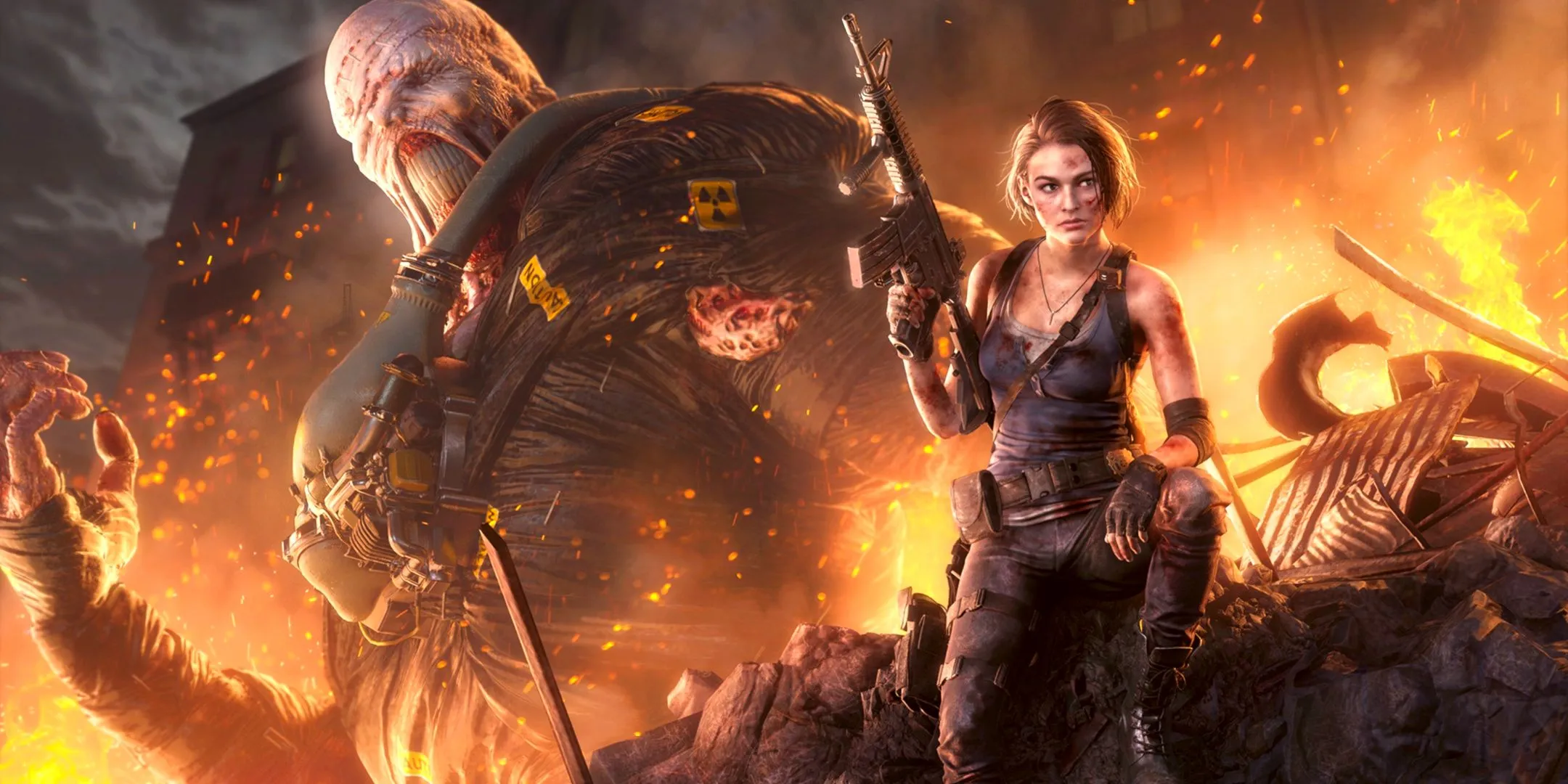 Artwork of Jill Valentine and Nemesis from Resident Evil 3 Remake