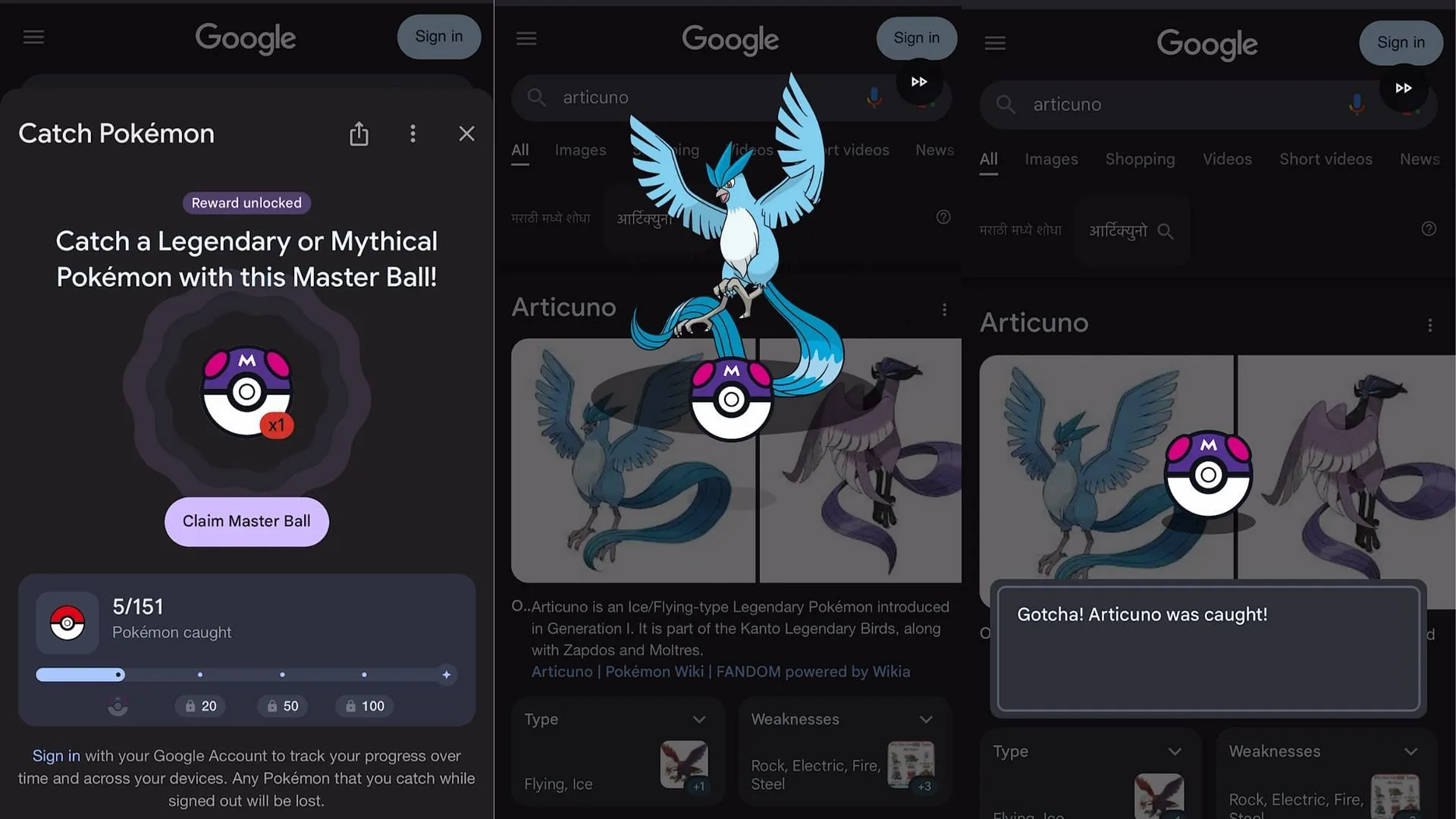 How to catch rare Legendary Pokemon in the Google Search game (Image via Google // The Pokemon Company) How to catch rare Legendary Pokemon in the Google Search game (Image via Google // The Pokemon Company)