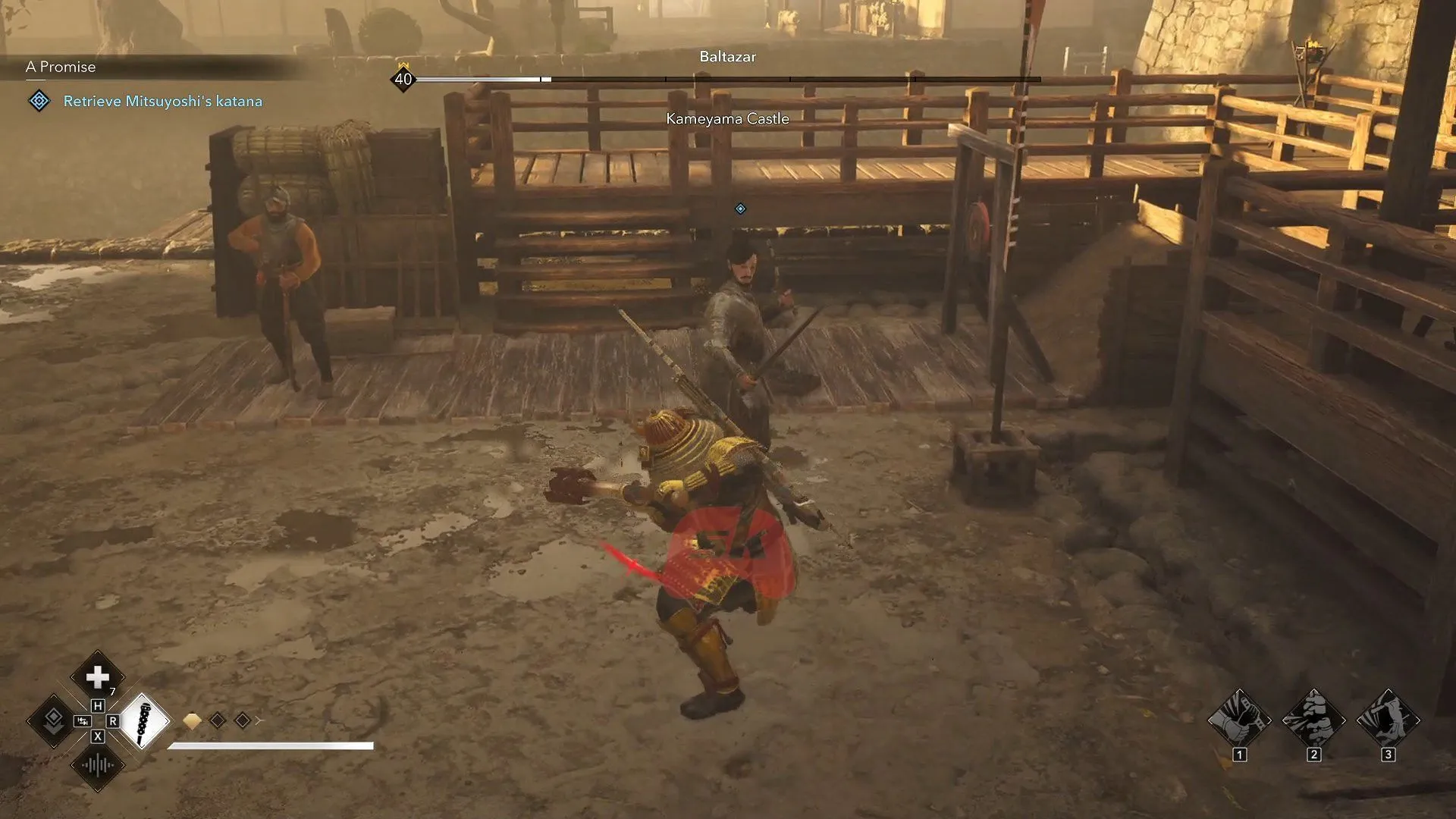 Eliminate Baltazar to obtain Mitsuyoshi's katana (Image via Sportskeeda Gaming // Ubisoft) Eliminate Baltazar to obtain Mitsuyoshi's katana (Image via Sportskeeda Gaming // Ubisoft)