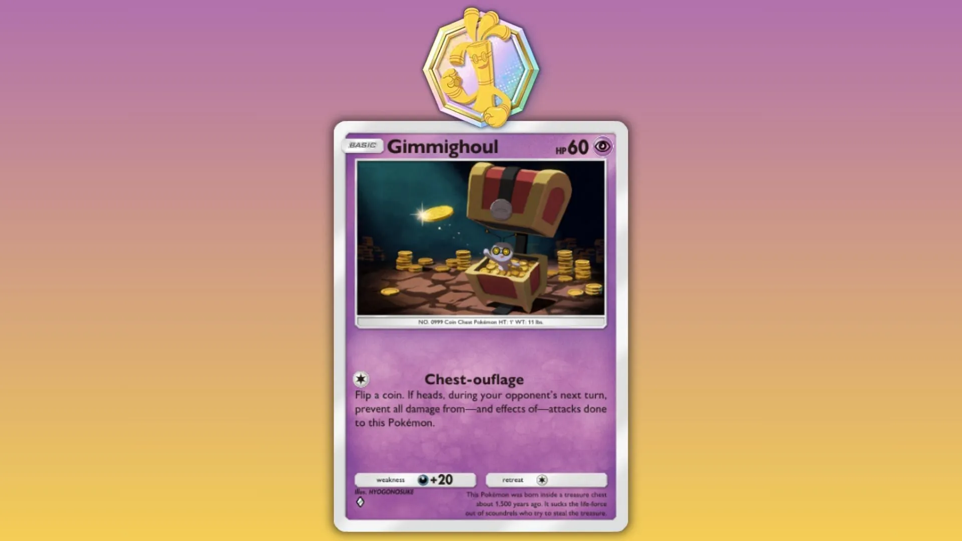 The Gholdengo emblem alongside Gimmighoul's card (Image via The Pokemon Company)
