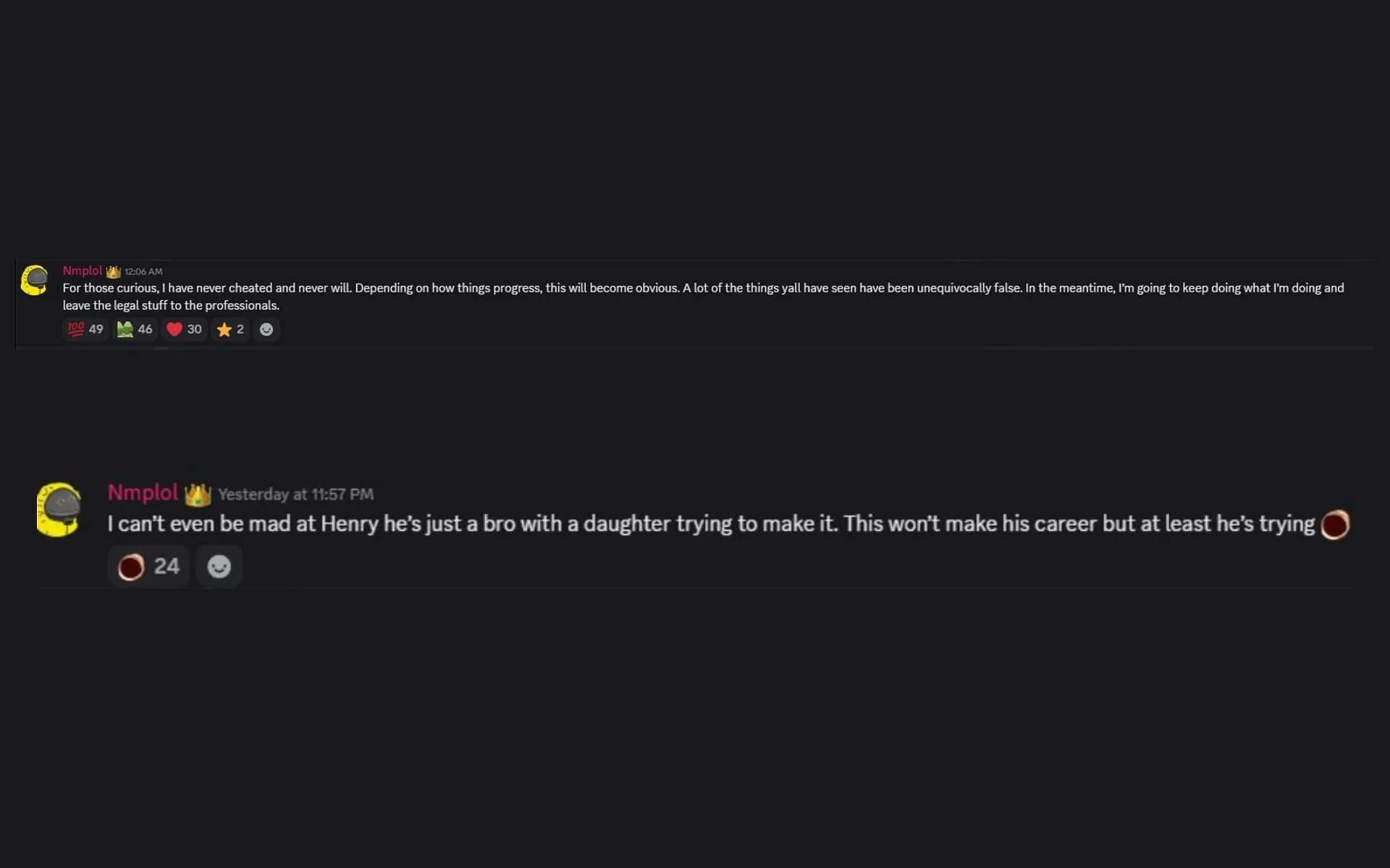 Nmplol이 Discord 메시지를 통해 밝힌 답변(출처: x.com/Awk20000) Nmplol이 Discord 메시지를 통해 밝힌 답변(출처: x.com/Awk20000)