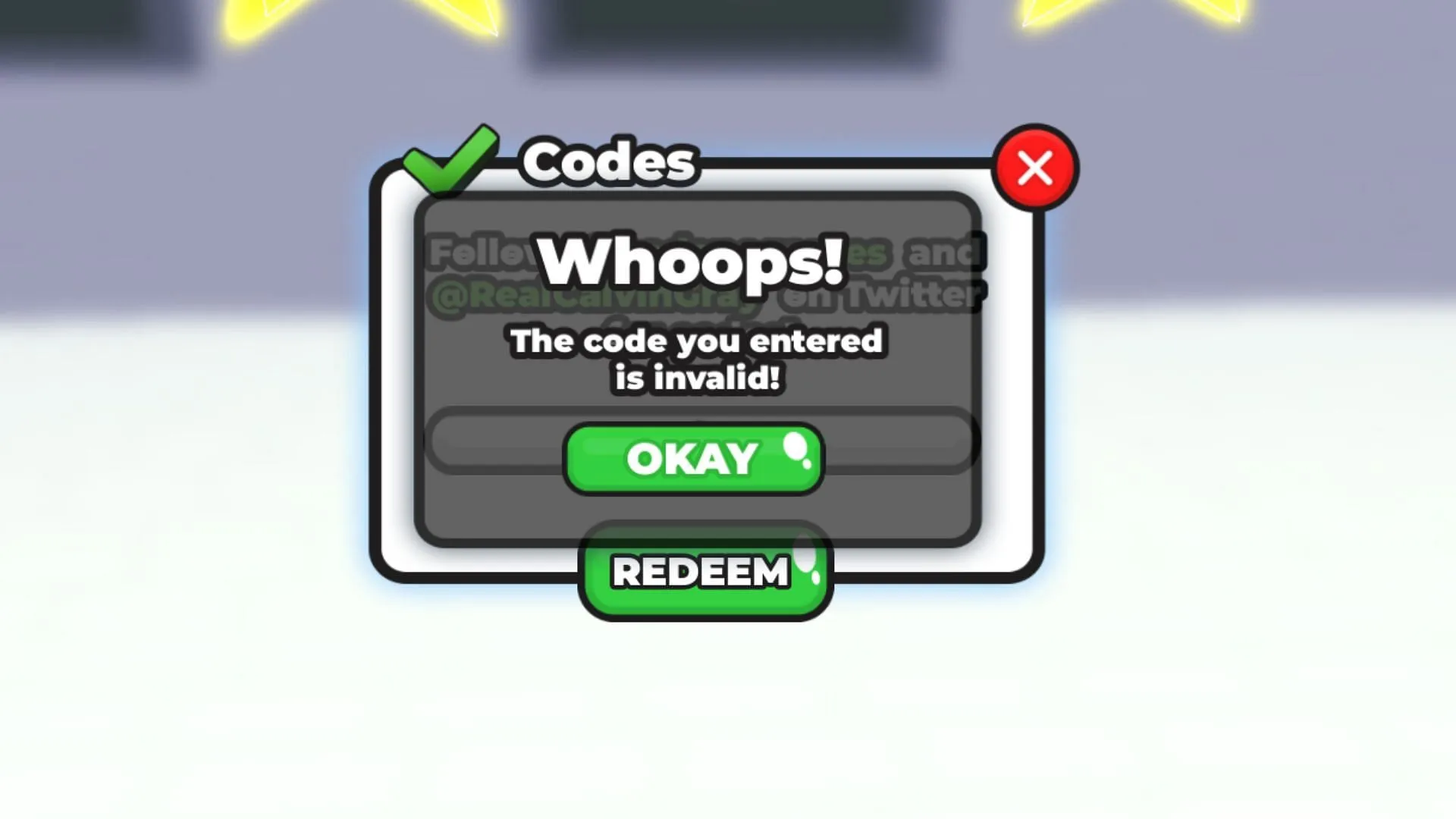 Error message when entering an invalid code (Image via Roblox)