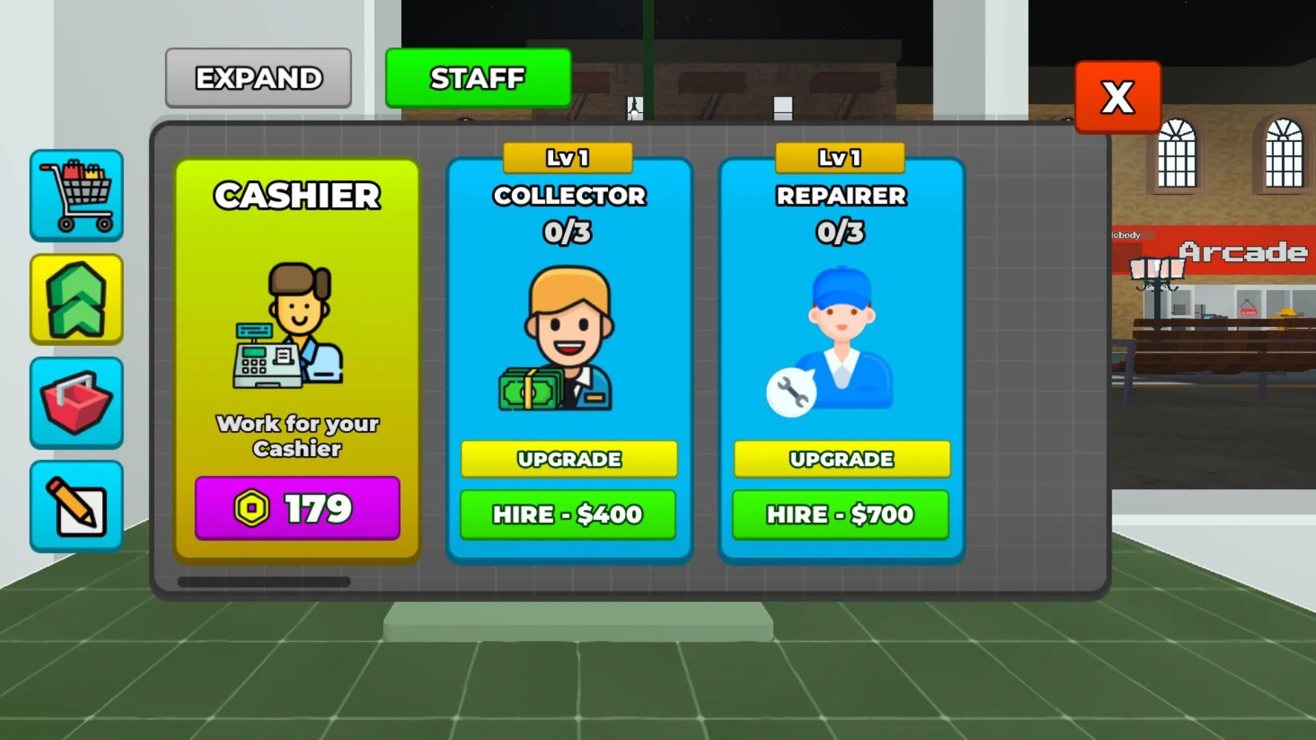 Hire and upgrade your staff (Image via Roblox)