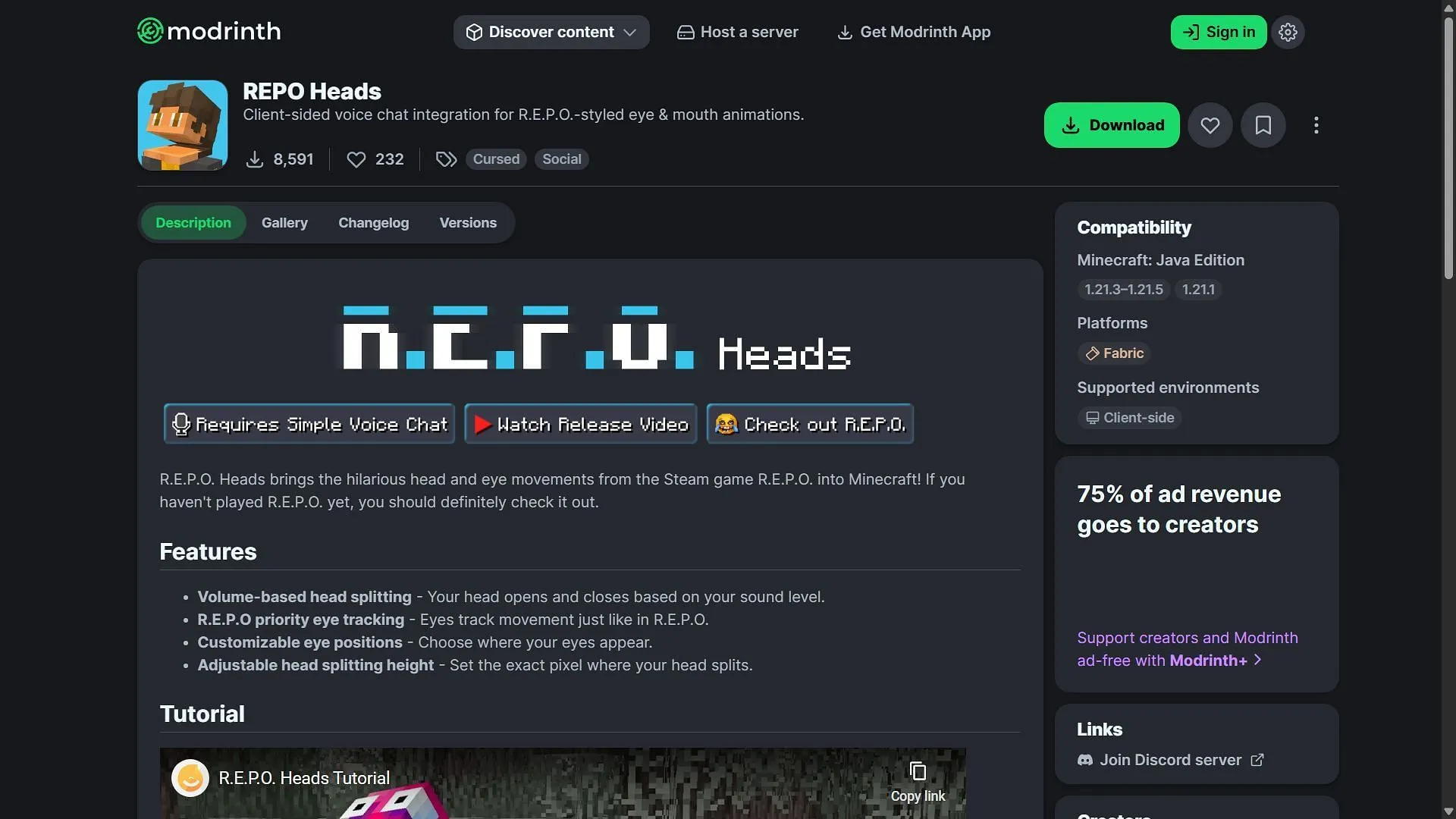 Download REPO Heads from Modrinth. (Image via Modrinth/laf) Download REPO Heads from Modrinth. (Image via Modrinth/laf)