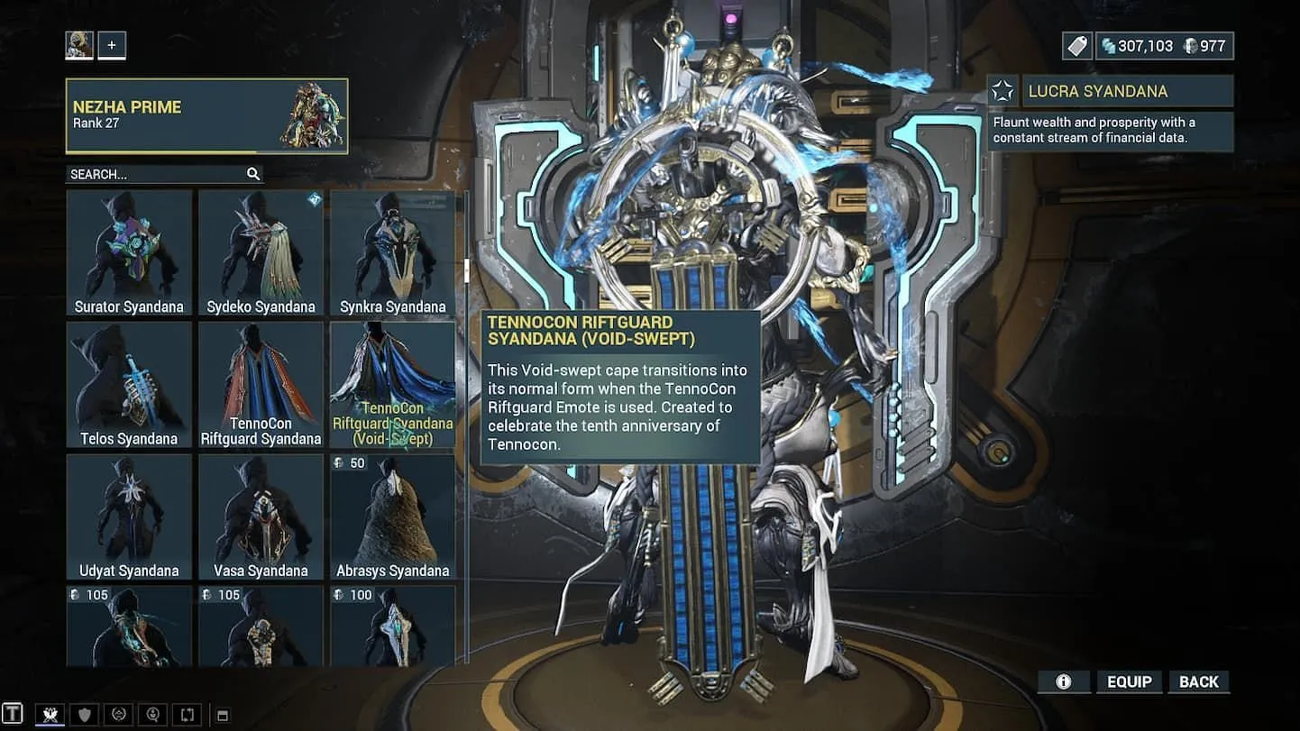 The better half of the Riftguard Syandana (Image via Sportskeeda || Digital Extremes) The better half of the Riftguard Syandana (Image via Sportskeeda || Digital Extremes)