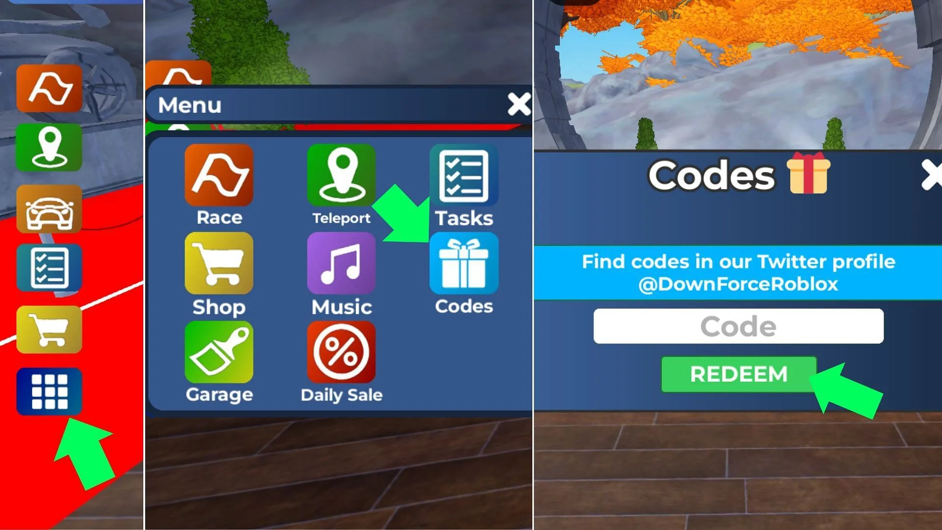 Redeem codes by clicking the gift box icon (Image via Roblox) Redeem codes by clicking the gift box icon (Image via Roblox)