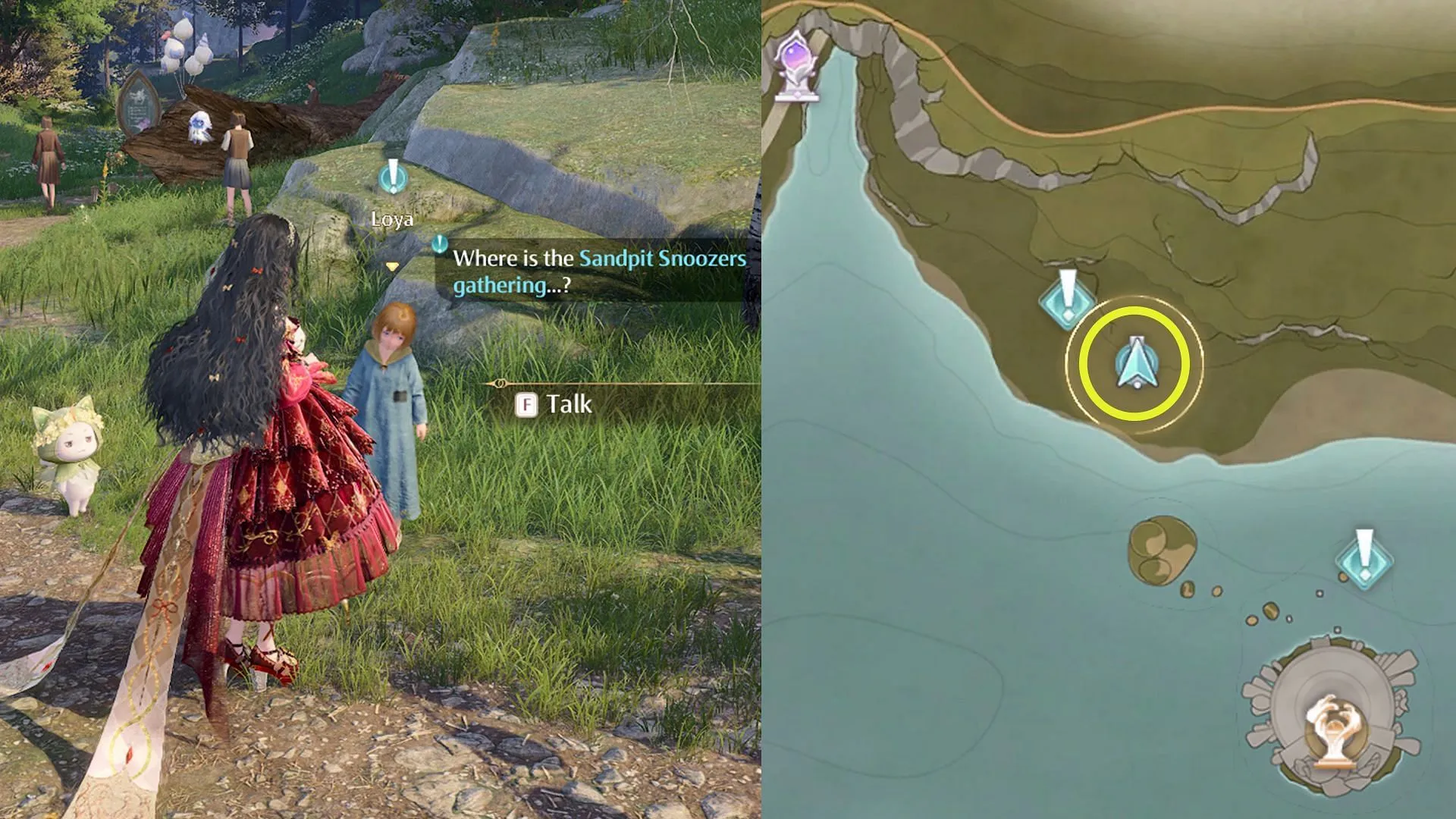 Location of the Sandpit Snoozers quest (Image via Sportskeeda Gaming/Infold Games)