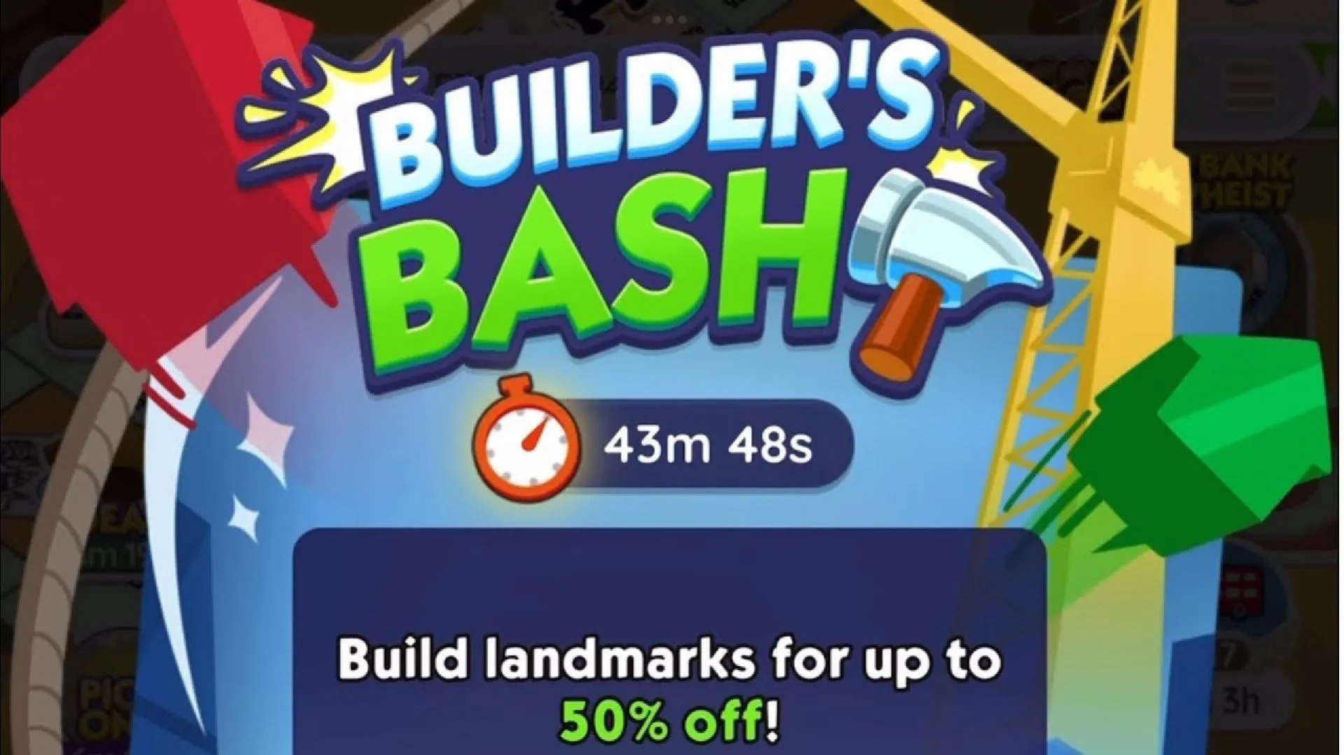 Builder's Bash event can help you save cash during Landmark upgrades (Image via Scopely) Builder's Bash event can help you save cash during Landmark upgrades (Image via Scopely)