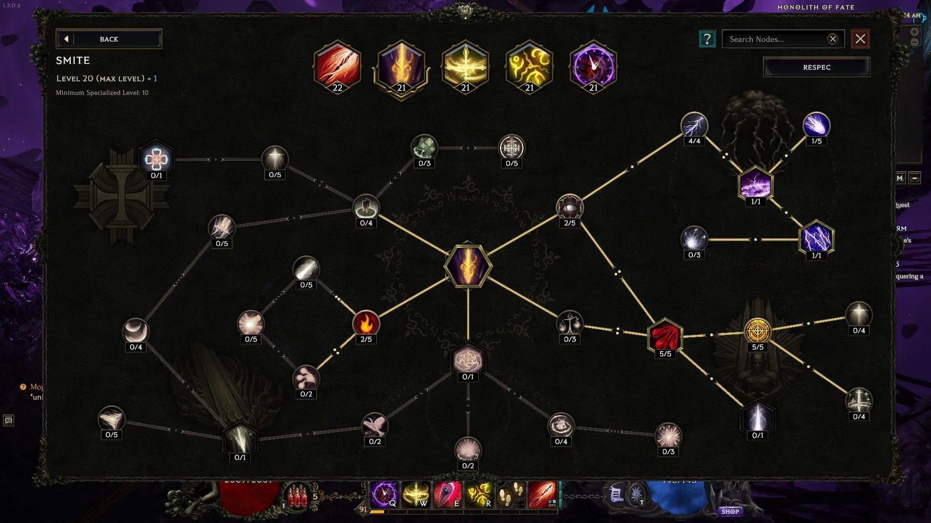 Smite skill tree in Last Epoch (Image via EHG)
