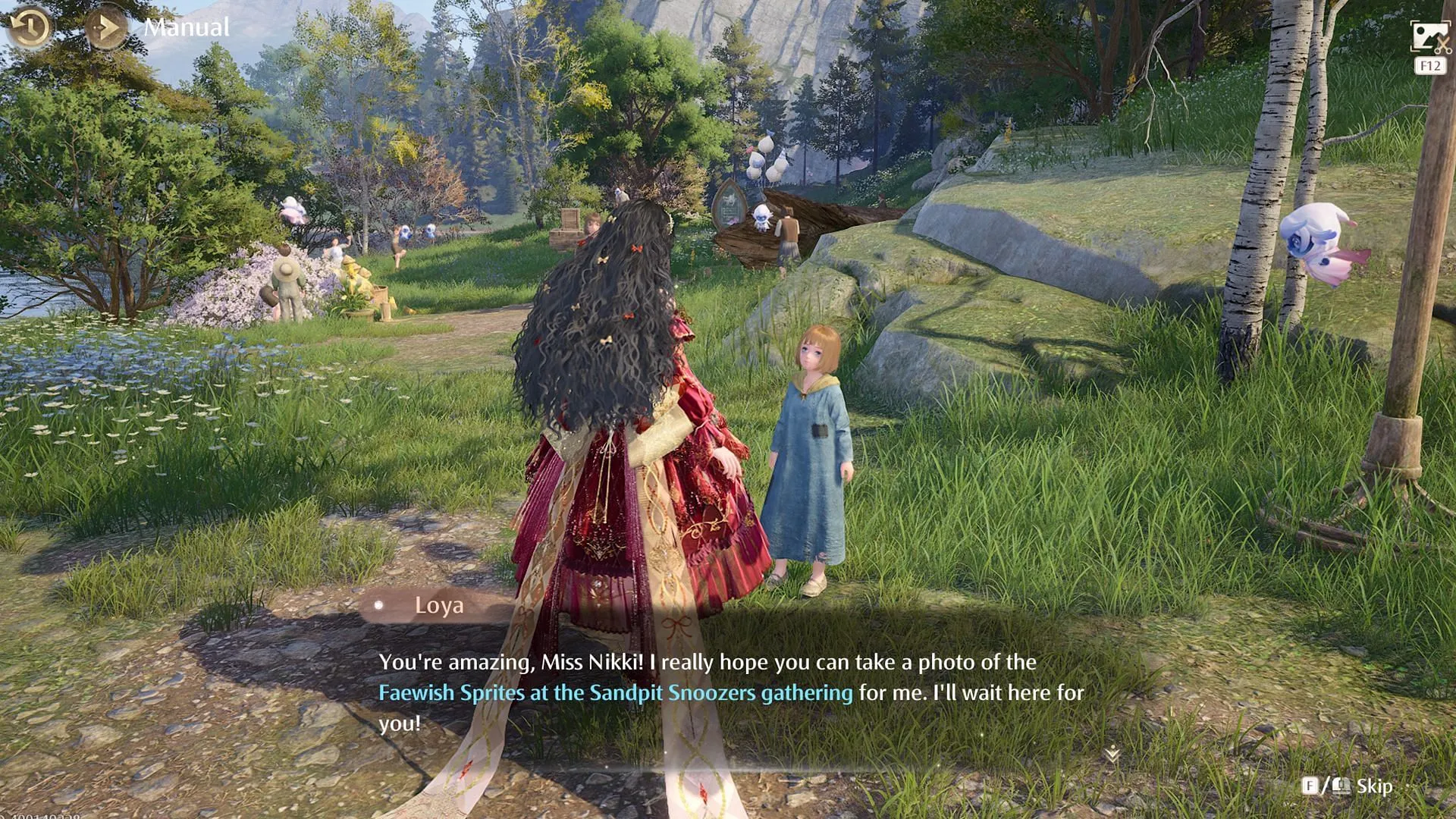 Loya will ask for help in taking a photograph of the Sandpit Snoozers Faewish Sprites (Image via Sportskeeda Gaming/Infold Games)