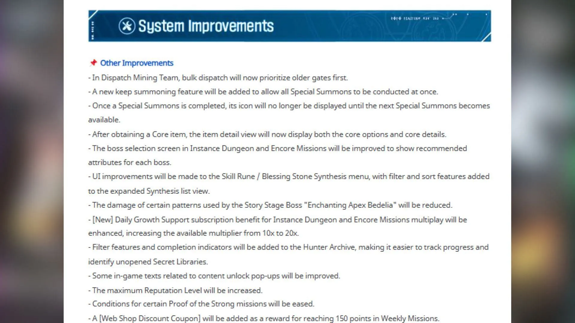 System Improvements in the April 10 update (Image via Netmarble)