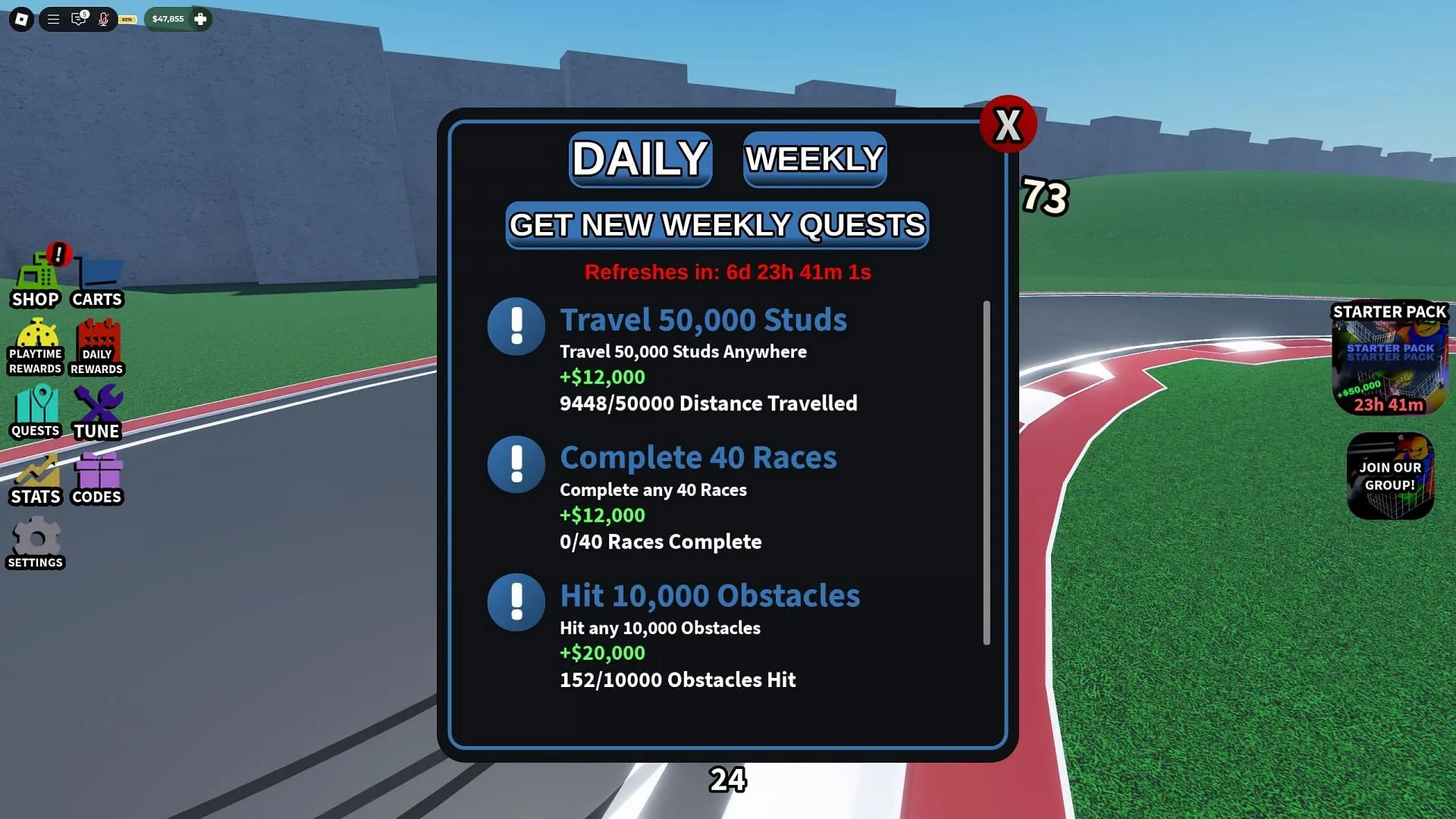 Daily and weekly quests menu (Image via Roblox)