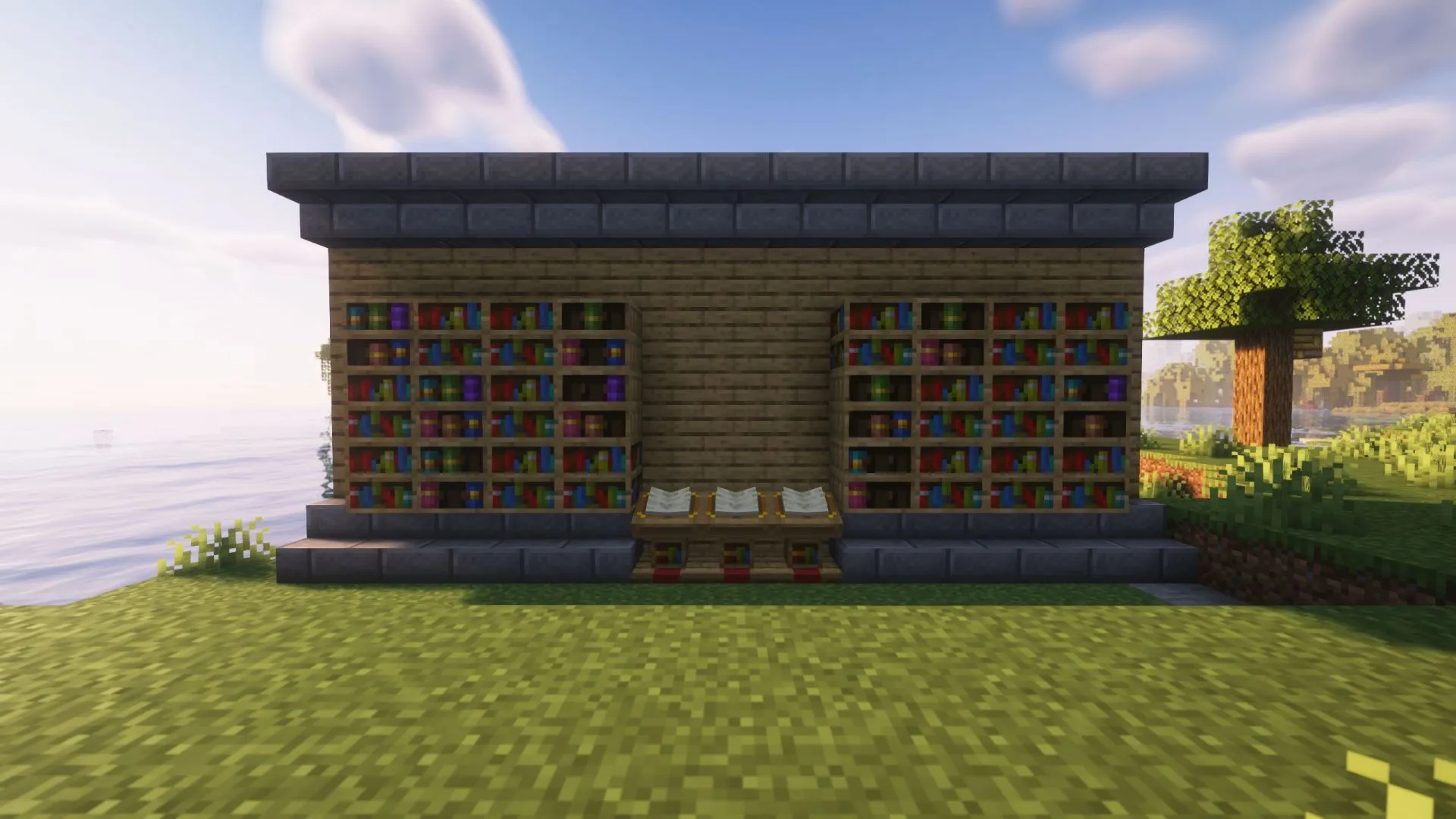 Bookshelves and lecterns offer a scholarly flair.