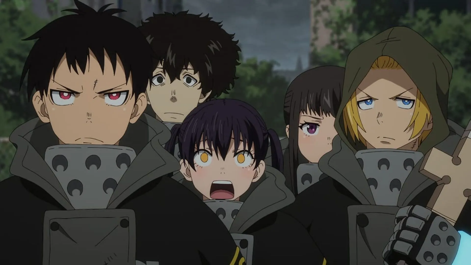 Shinra and his friends in the episode (Image via David Production)