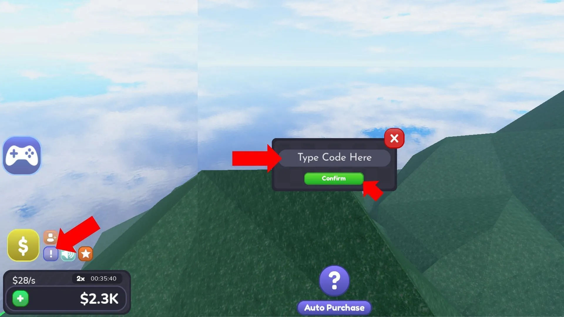 Type or paste an active code in the code box to claim rewards (Image via Roblox)