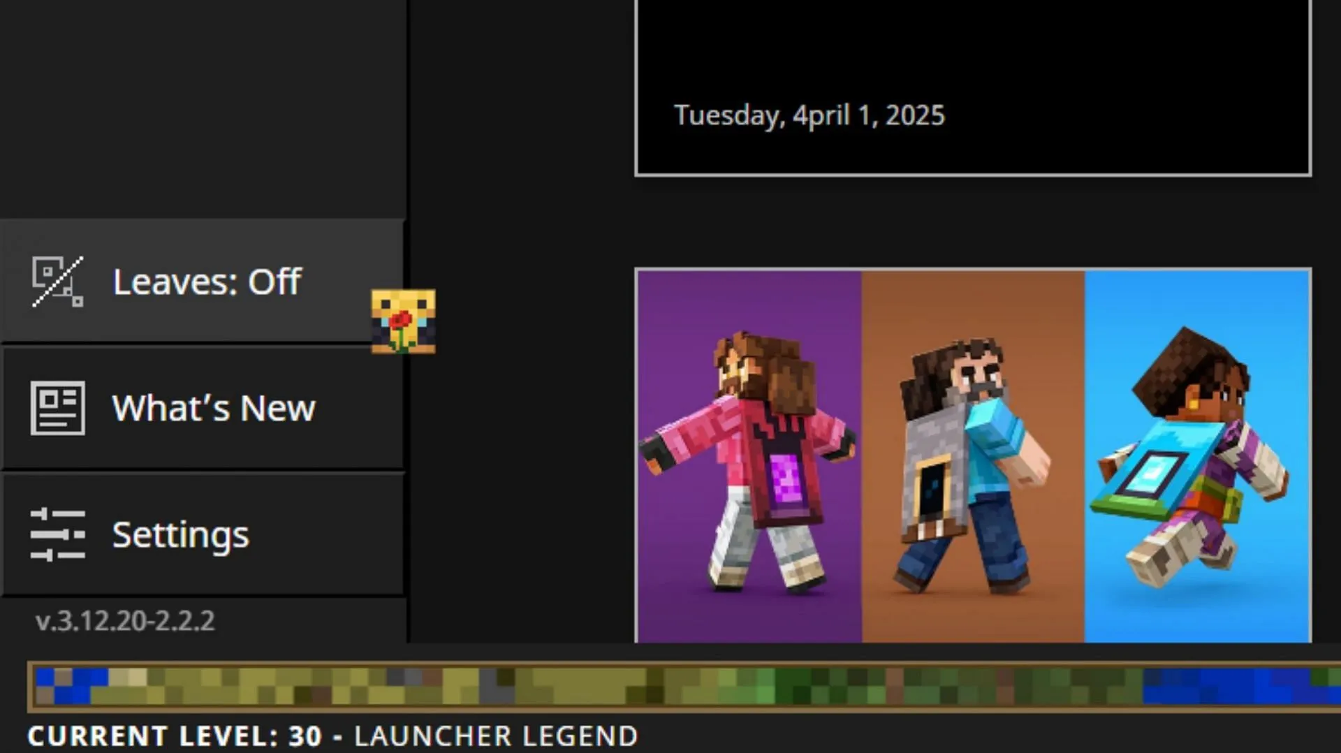 Your launcher level will stop at 30 (Image via Sportskeeda Gaming || Mojang Studios)
