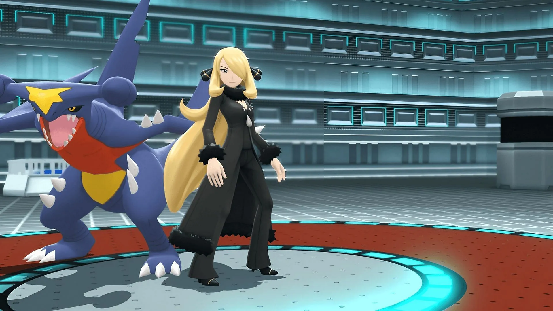 Cynthia and her Garchomp in Pokemon Brilliant Diamond and Shining Pearl (Image via The Pokemon Company)