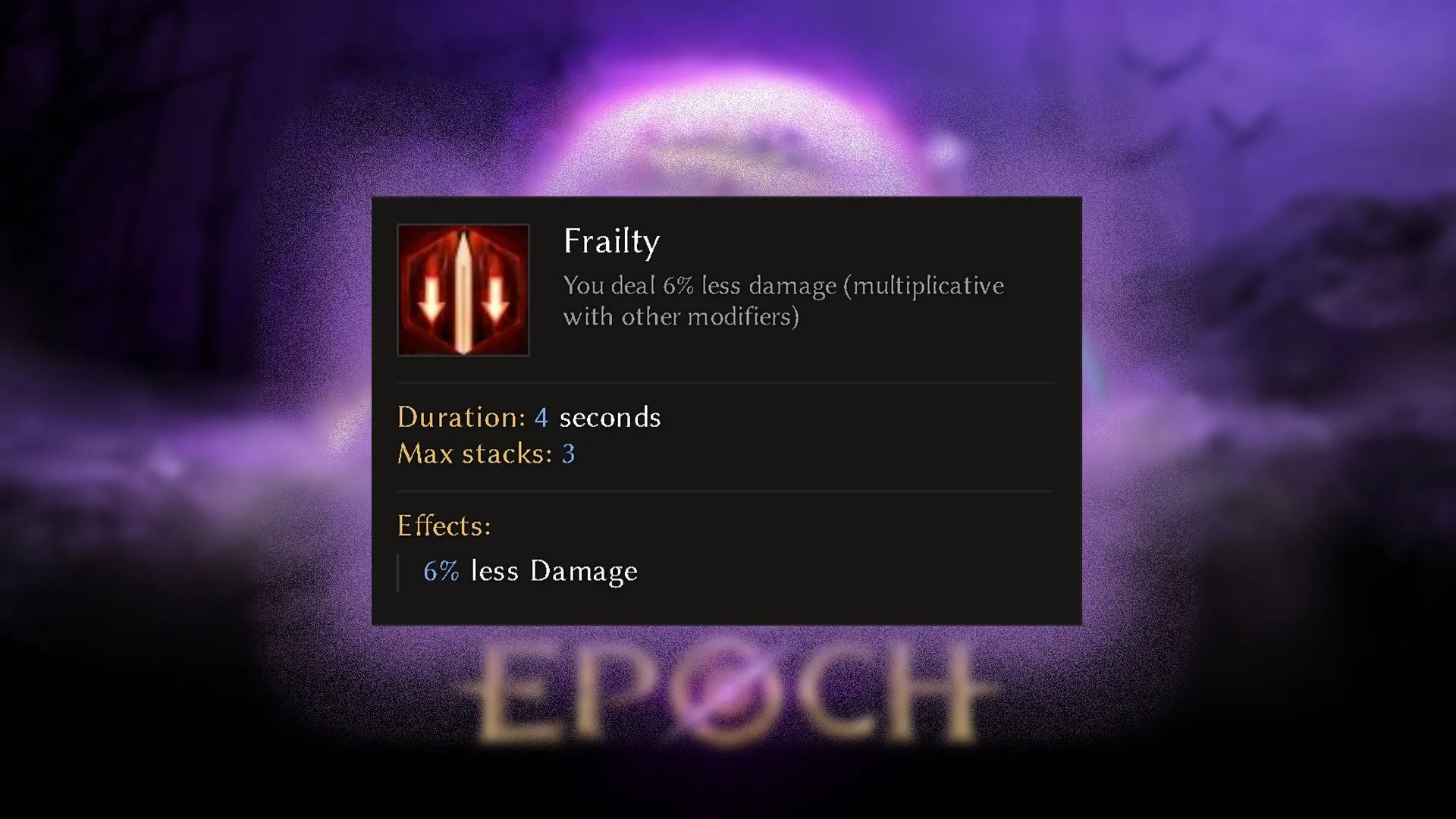 Frailty stats in Last Epoch (image via Eleventh Hour Games) Frailty stats in Last Epoch (image via Eleventh Hour Games)