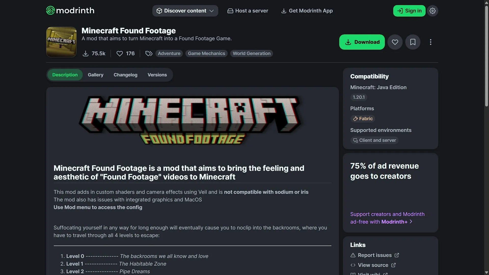 Found Footage can be installed from Modrinth. (Image via Modrinth) Found Footage can be installed from Modrinth. (Image via Modrinth)