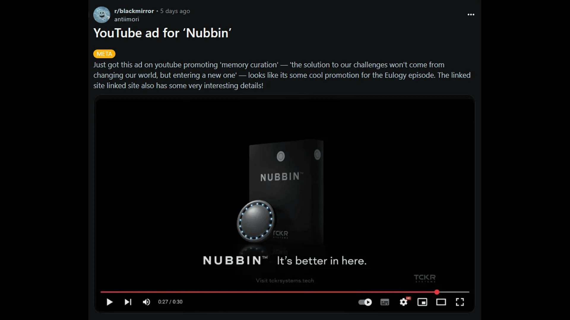 The fictional technology also appeared as YouTube ads. (Image via Reddit) The fictional technology also appeared as YouTube ads. (Image via Reddit)