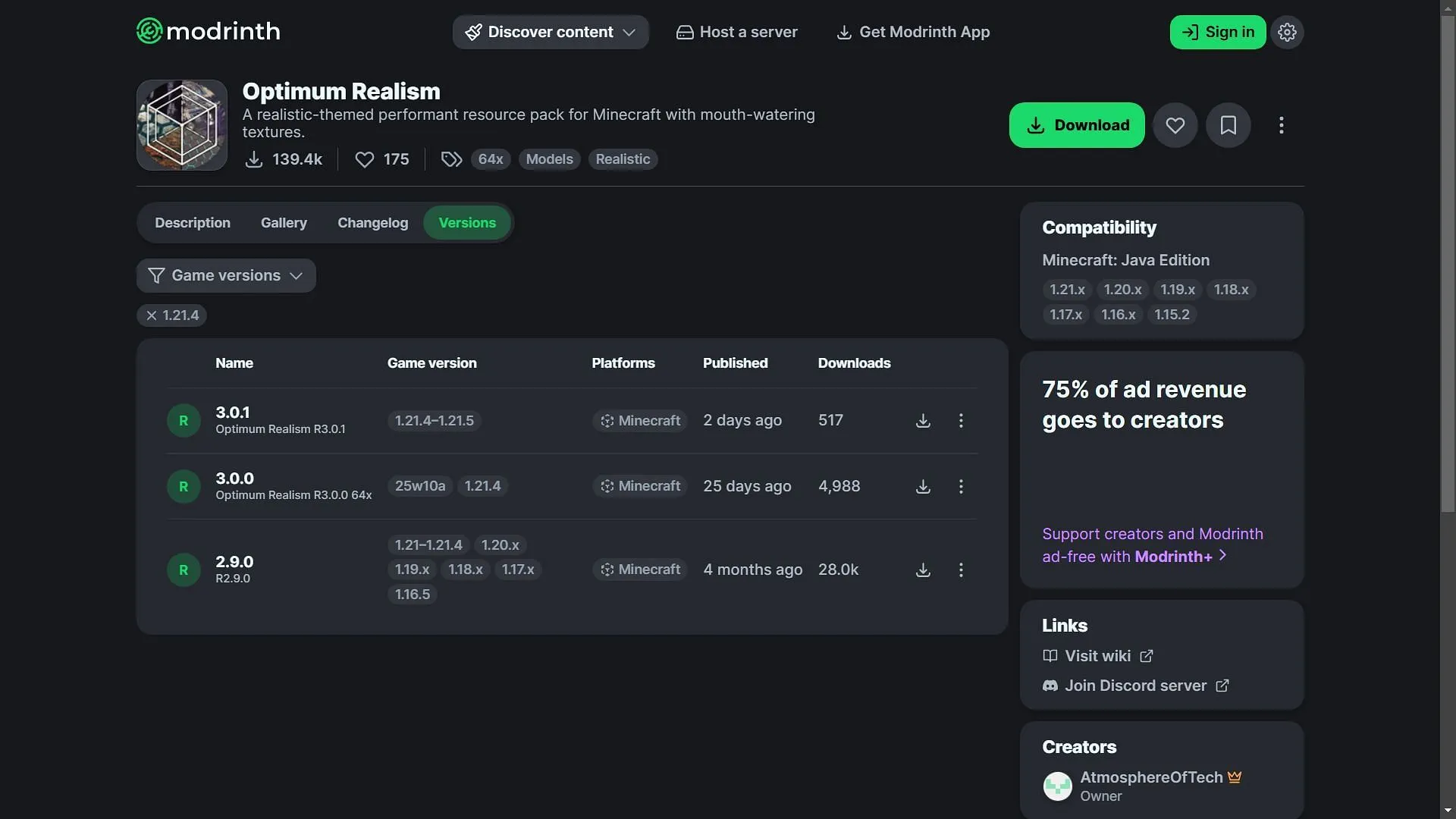 Download the Optimum Realism resource pack for 1.21.4 (Image via Sportskeeda Gaming || Modrinth) Download the Optimum Realism resource pack for 1.21.4 (Image via Sportskeeda Gaming || Modrinth)