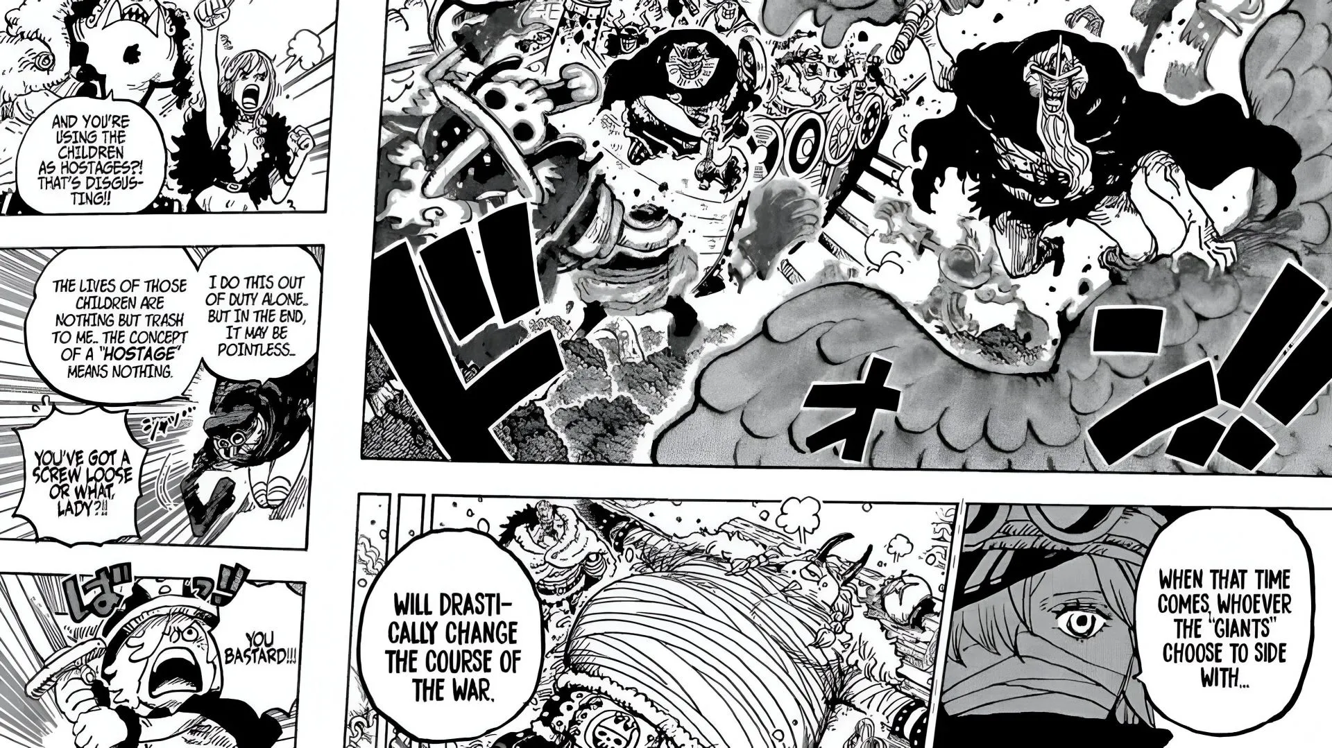 Gunko's pivotal moment in the latest chapter (Image via Eiichiro Oda/Shueisha) Gunko's pivotal moment in the latest chapter (Image via Eiichiro Oda/Shueisha)