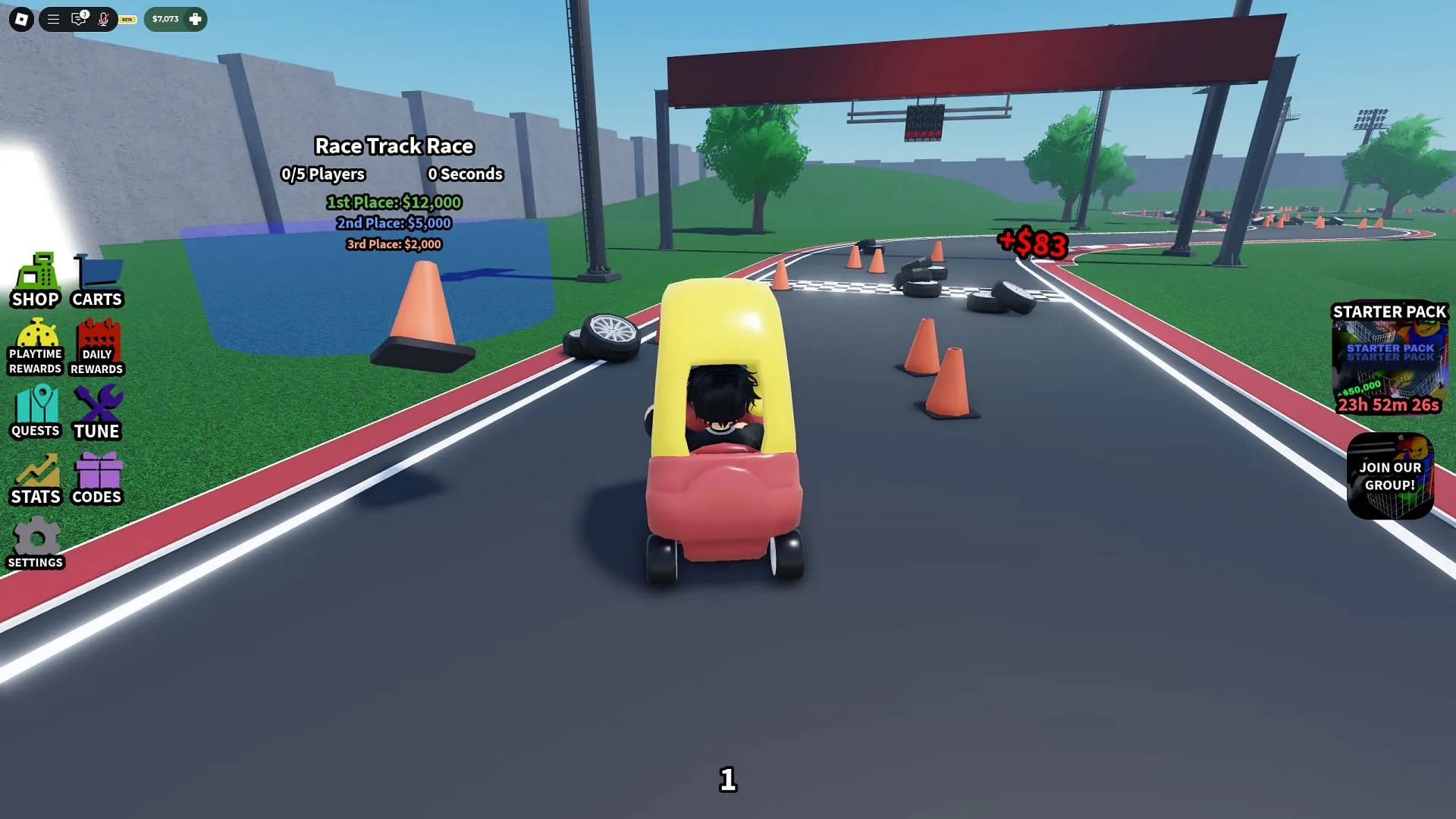 Gameplay screenshot from the Racing Track (Image via Roblox)