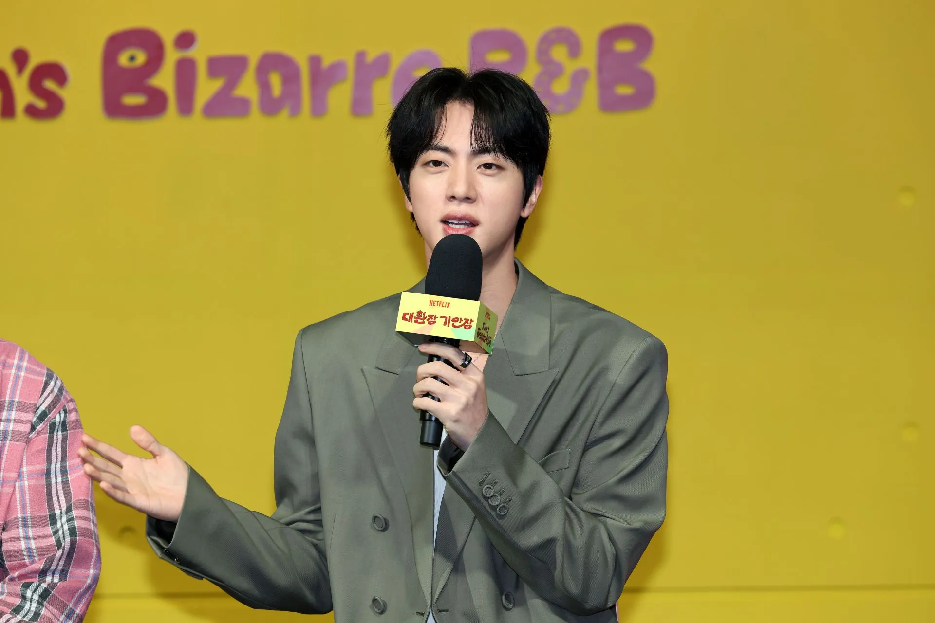 Jin attends Netflix's 'Kian's Bizarre B&B' press conference in Seoul, South Korea. (Image via Getty) Jin attends Netflix's 'Kian's Bizarre B&B' press conference in Seoul, South Korea. (Image via Getty)