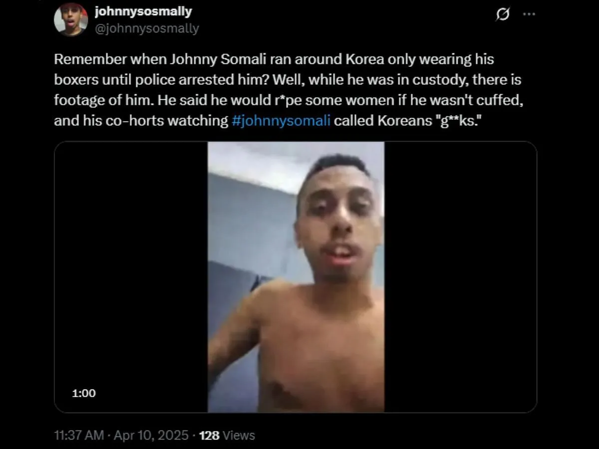 Johnny Somali makes violent remarks against the police (Image via X/@johnnysosmally) Johnny Somali makes violent remarks against the police (Image via X/@johnnysosmally)